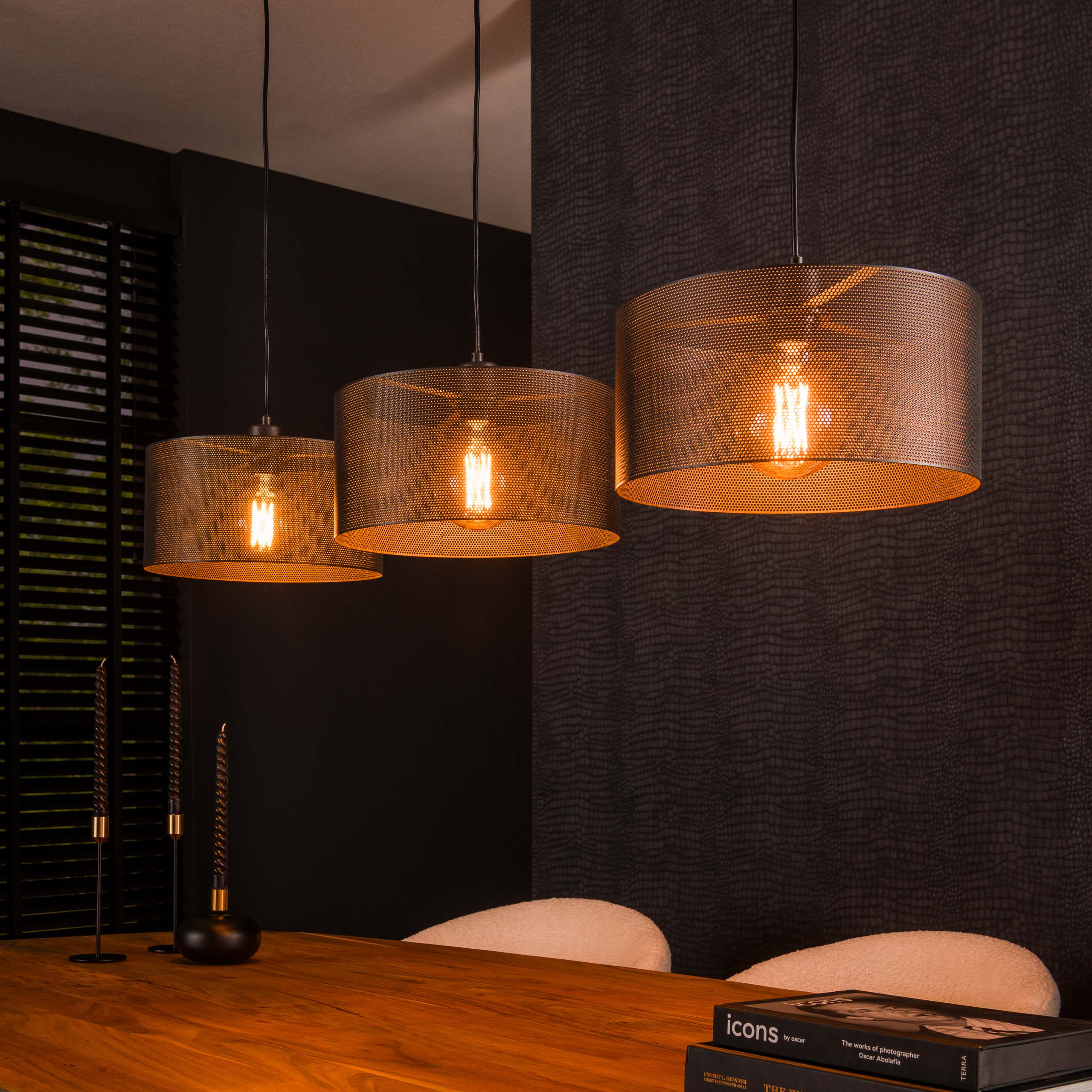 Hanglamp Mesh Round 3-lichts / Artic zwart – afbeelding 1