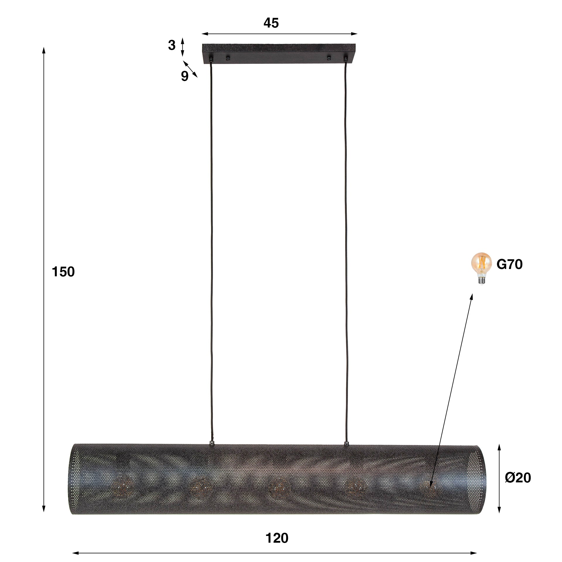 Hanglamp Tubon Mesh 5-lichts / Artic zwart – afbeelding 4