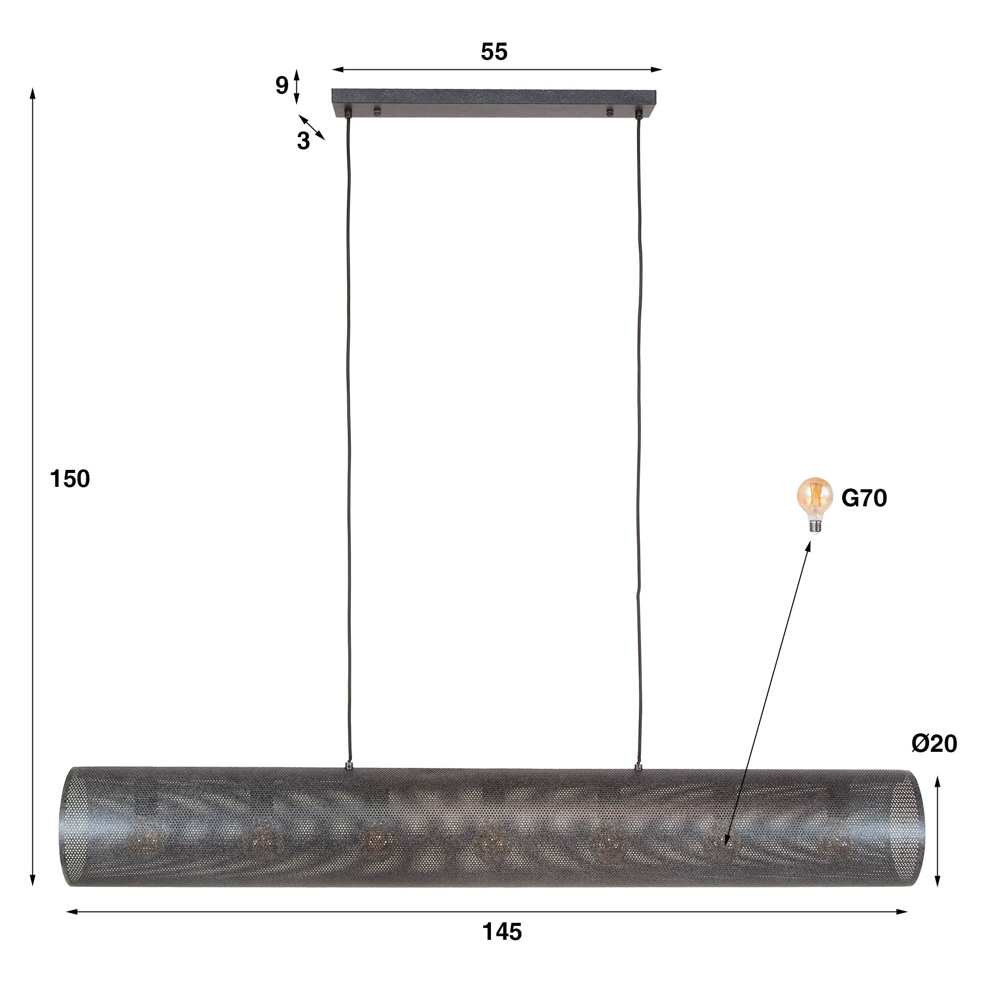 Hanglamp Tubon Mesh 7L / Artic zwart – afbeelding 6