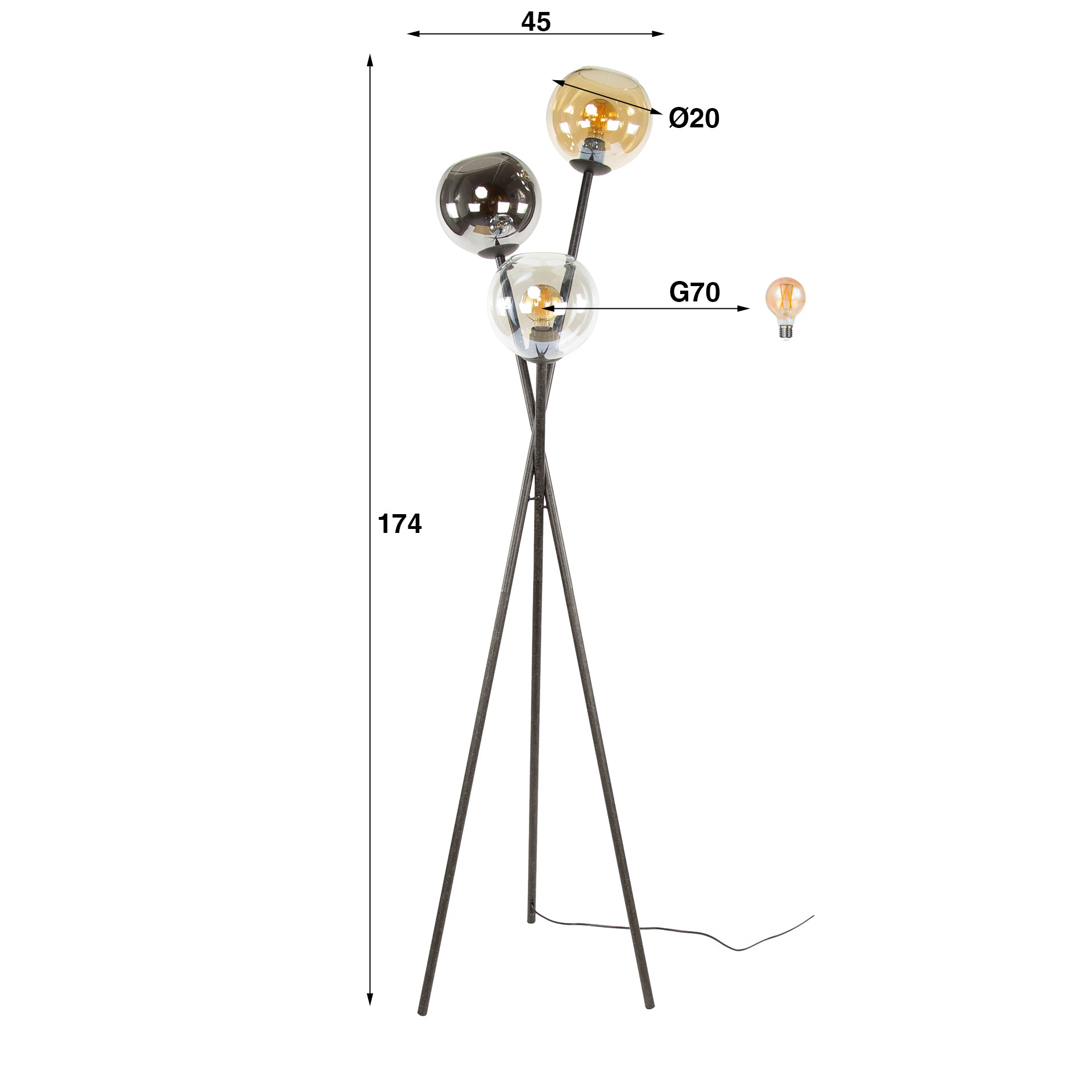 Vloerlamp Multi Globe 3-lichts / Artic zwart – afbeelding 5