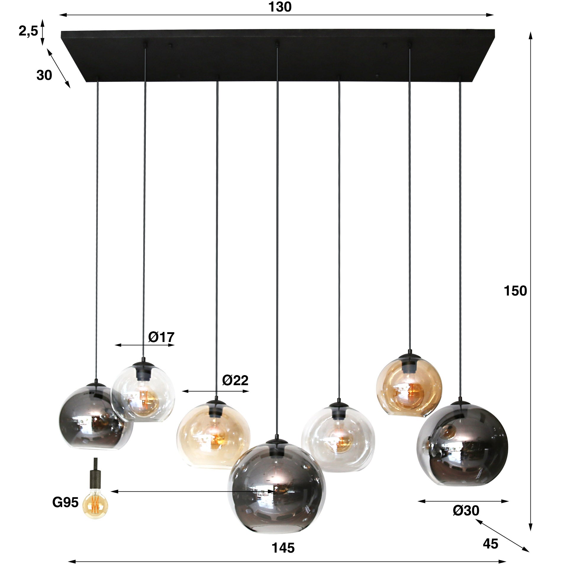 Hanglamp Multi Globe 4+3-lichts / Artic zwart – afbeelding 6
