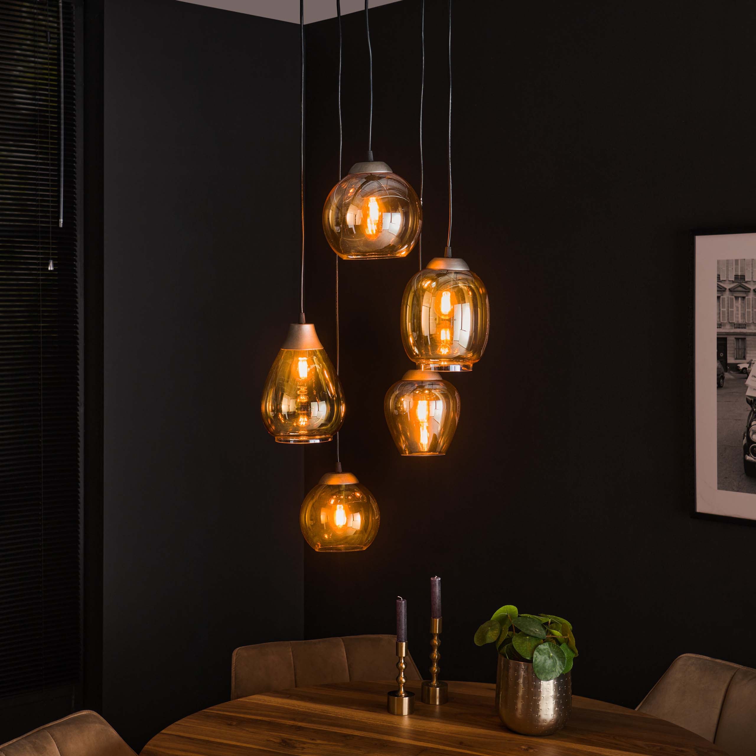 Hanglamp Mix getrapt 5-lichts / Amber glas – afbeelding 1