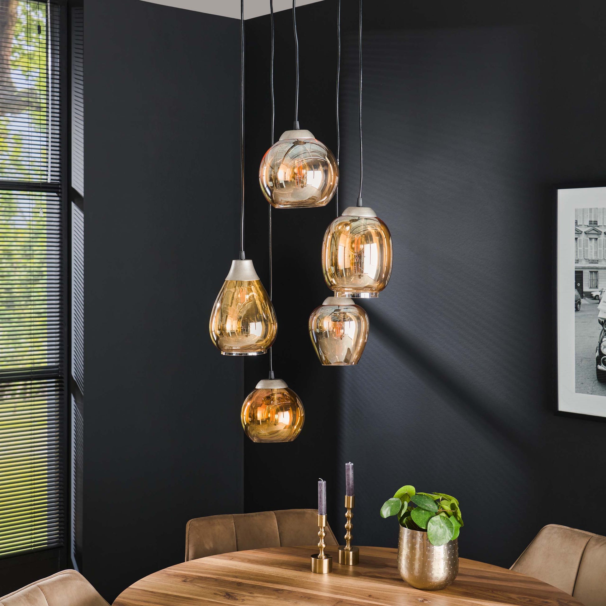 Hanglamp Mix getrapt 5-lichts / Amber glas – afbeelding 2