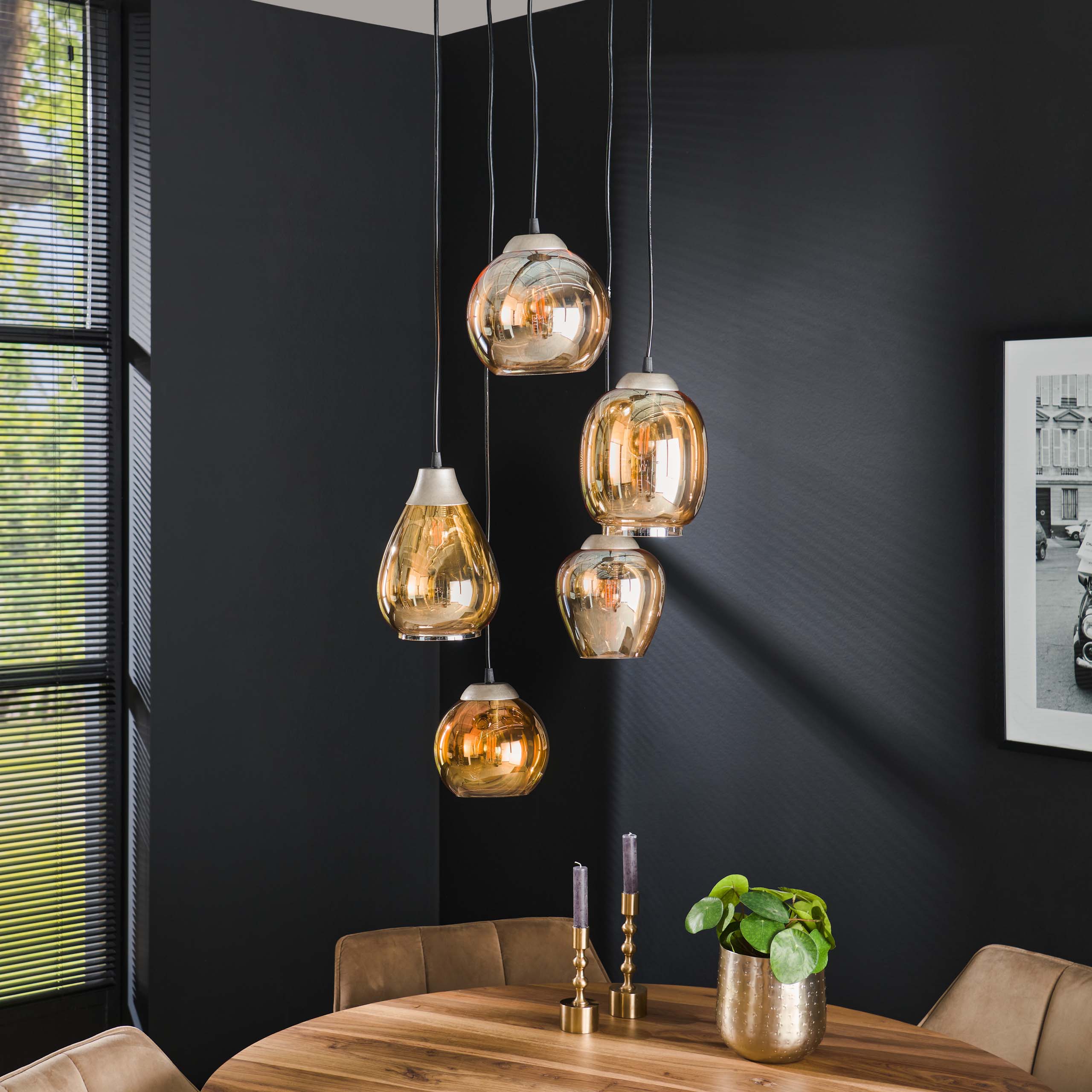 Hanglamp Mix getrapt 5-lichts / Amber glas – afbeelding 2