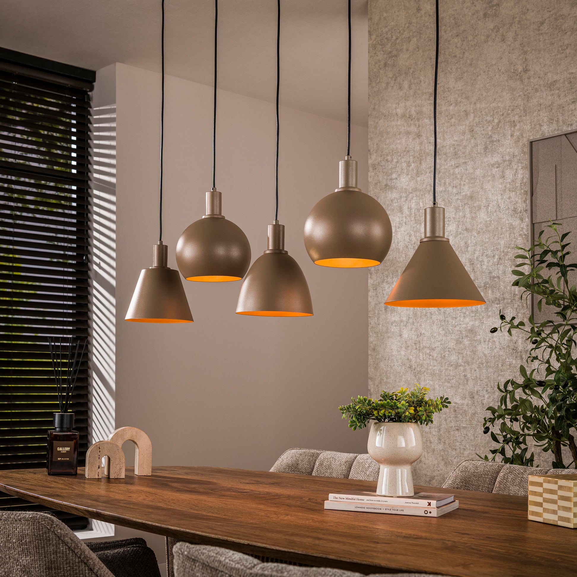 Hanglamp Metallo 5-lichts / Beige – afbeelding 1