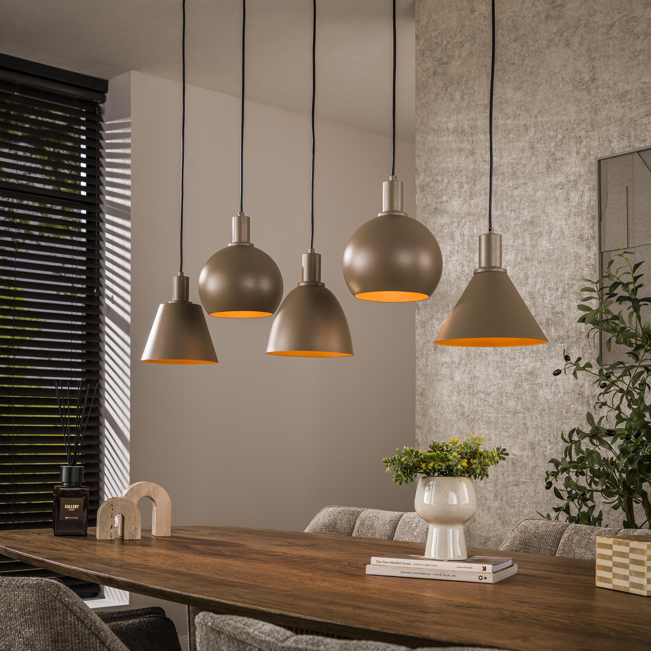 Hanglamp Metallo 5-lichts / Beige – afbeelding 1