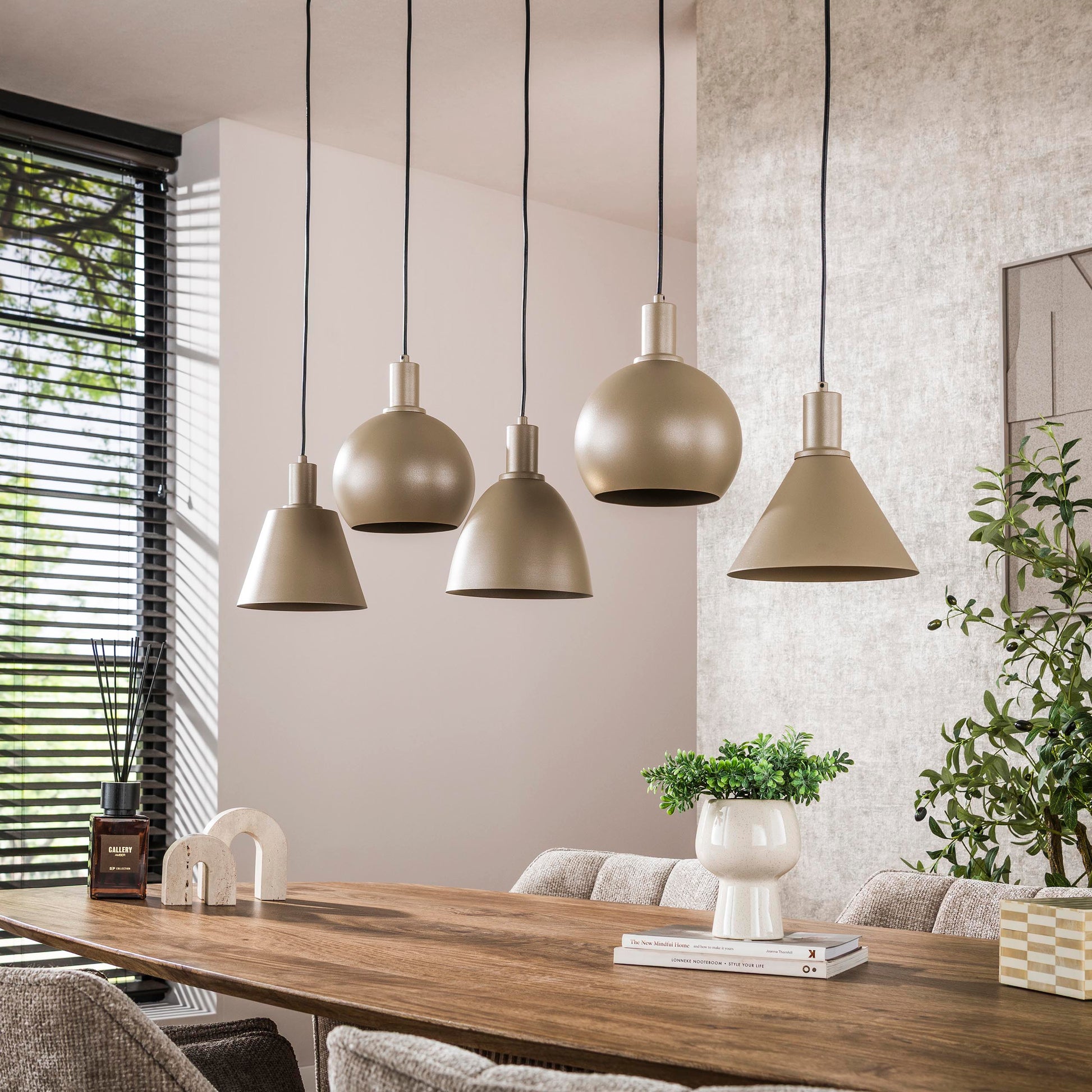Hanglamp Metallo 5-lichts / Beige – afbeelding 2