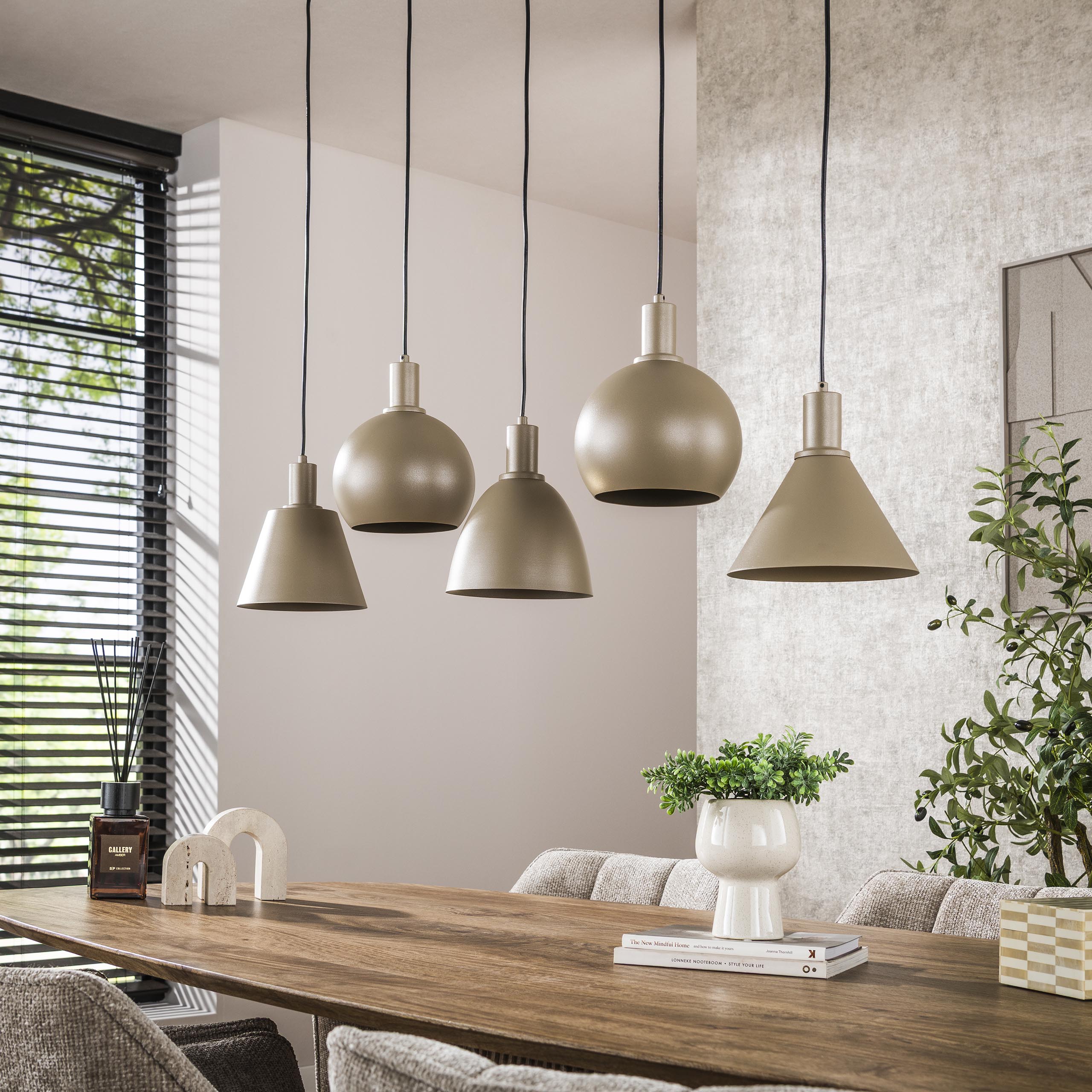 Hanglamp Metallo 5-lichts / Beige – afbeelding 2