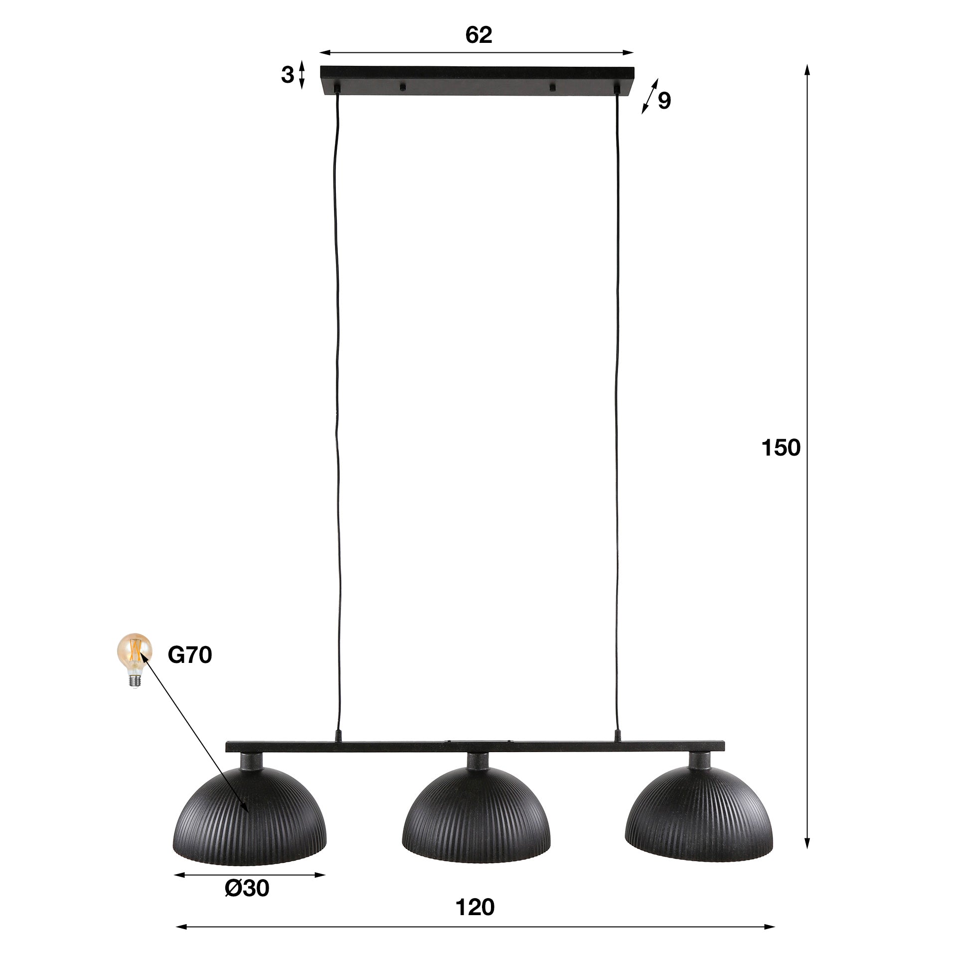 Hanglamp Ripple 3-lichts / Artic zwart – afbeelding 5