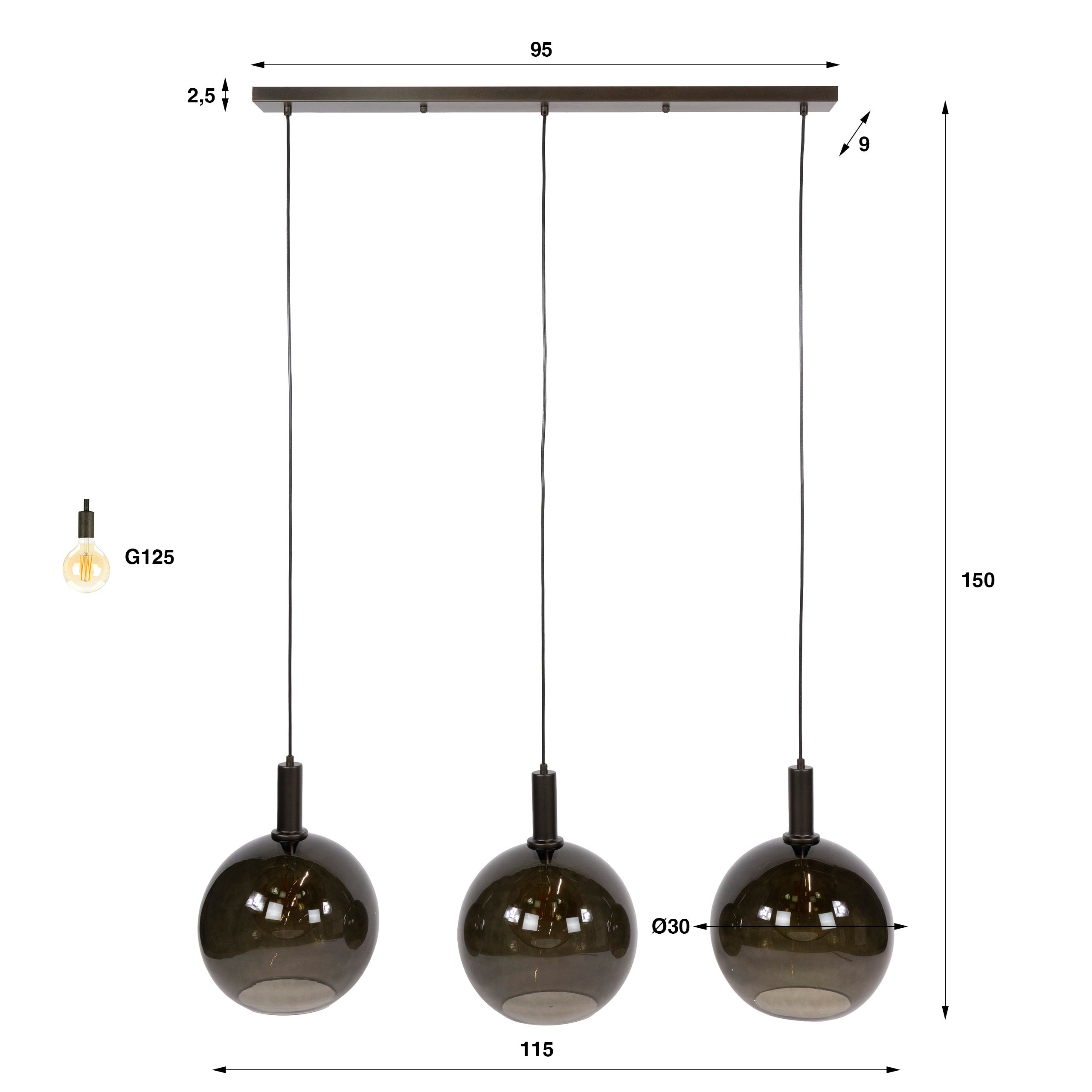Hanglamp Sfera Tricolore 3-lichts / Sienna bruin – afbeelding 10