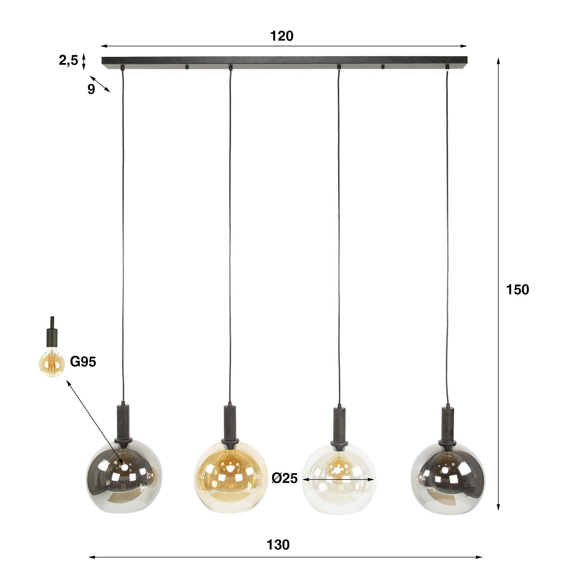 Hanglamp Sfera Tricolore 4-lichts / Artic zwart – afbeelding 5