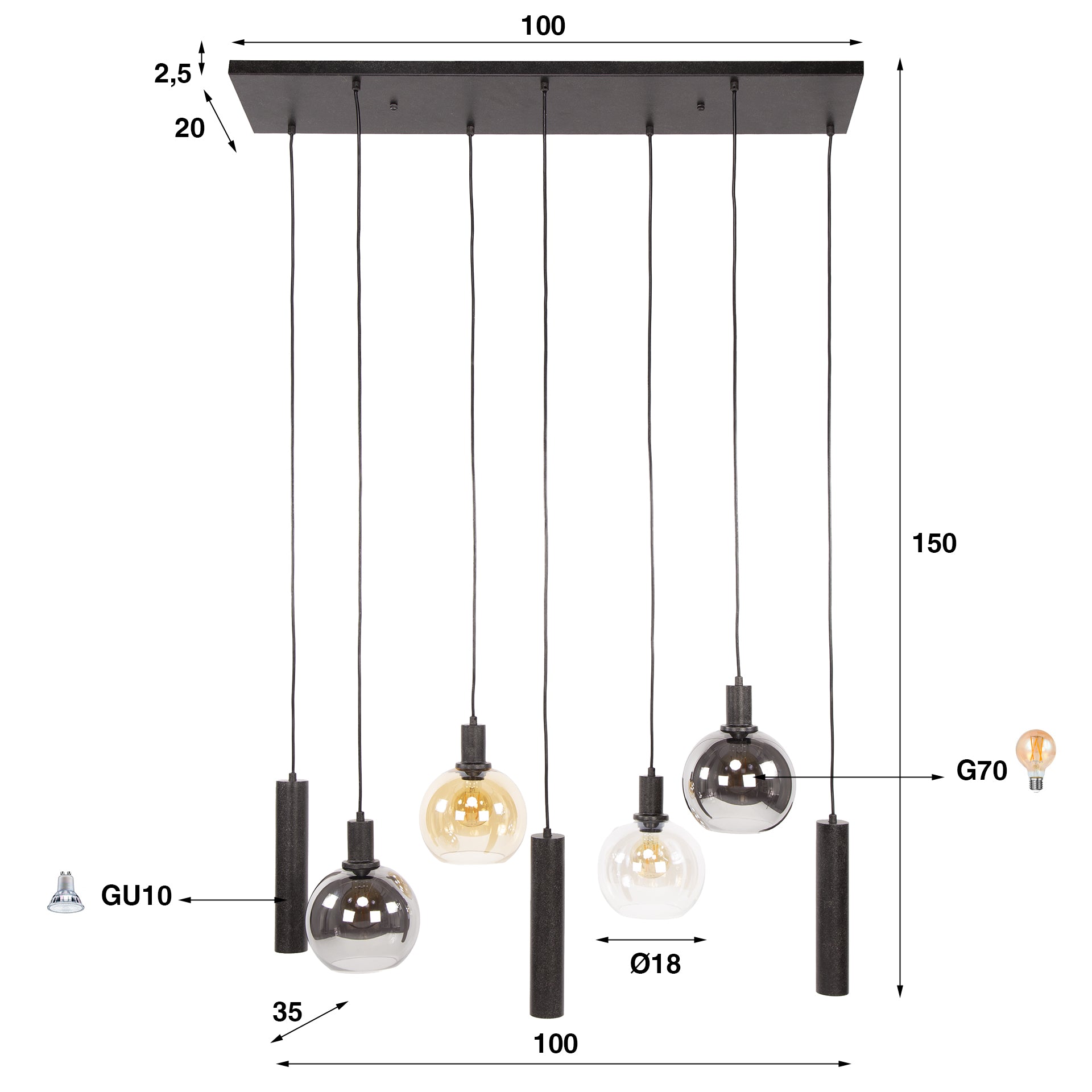 Hanglamp Sfera Tricolore 4+3-lichts / Artic zwart – afbeelding 8