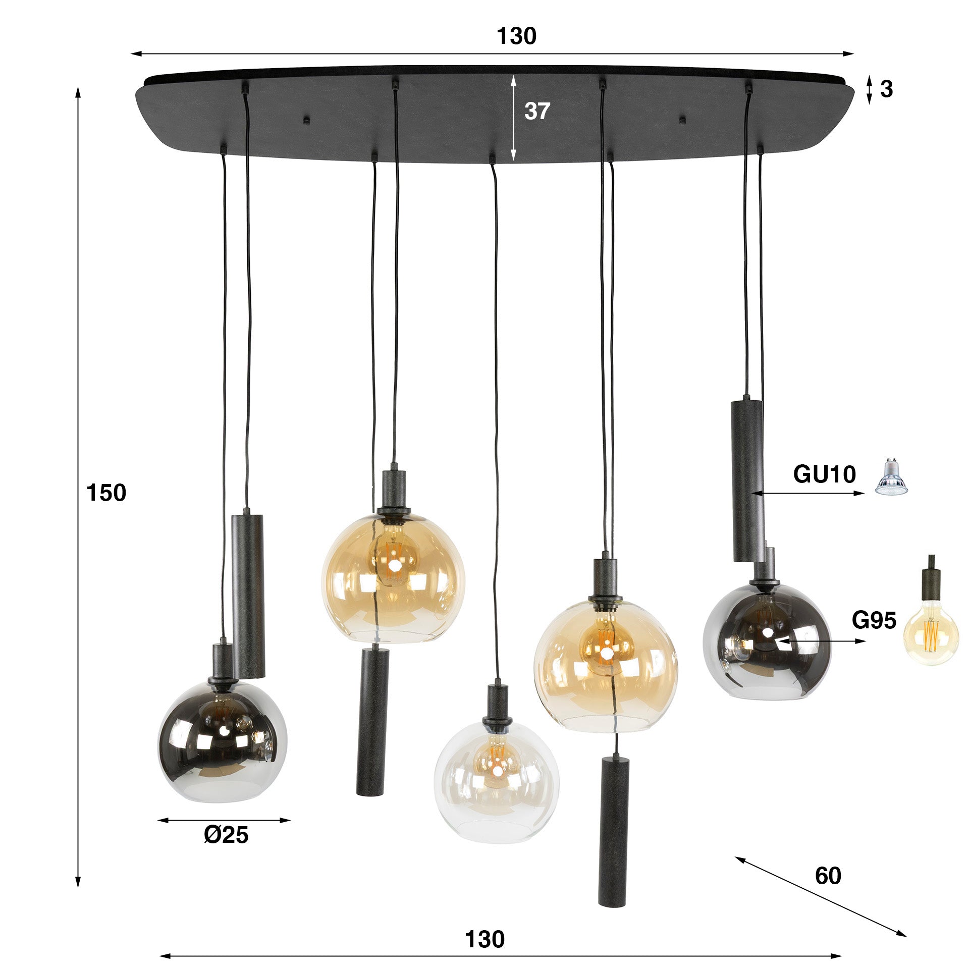 Hanglamp Sfera Tricolore 5+4-lichts / Artic zwart – afbeelding 10