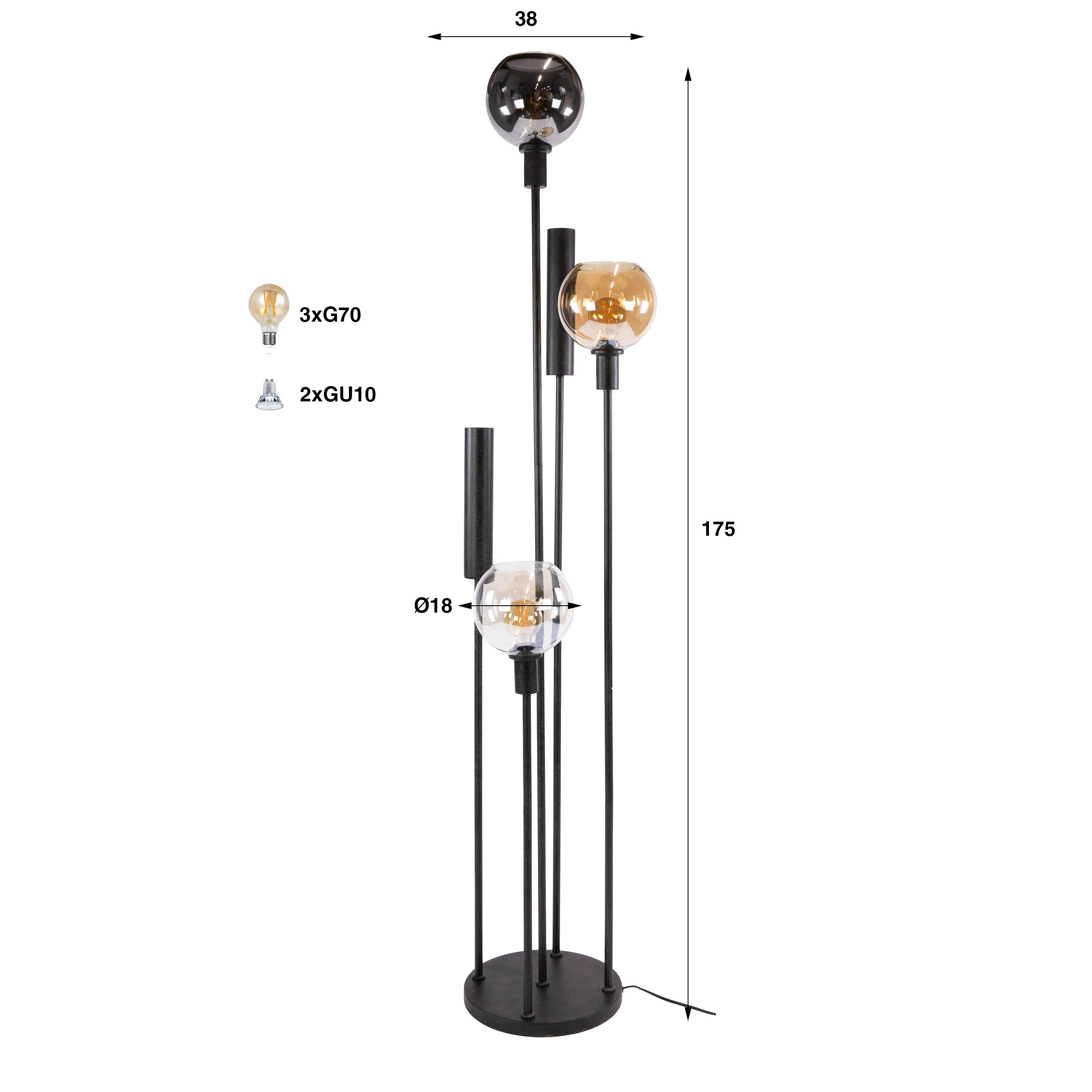 Vloerlamp Sfera Tricolore 5-lichts / Artic zwart – afbeelding 4