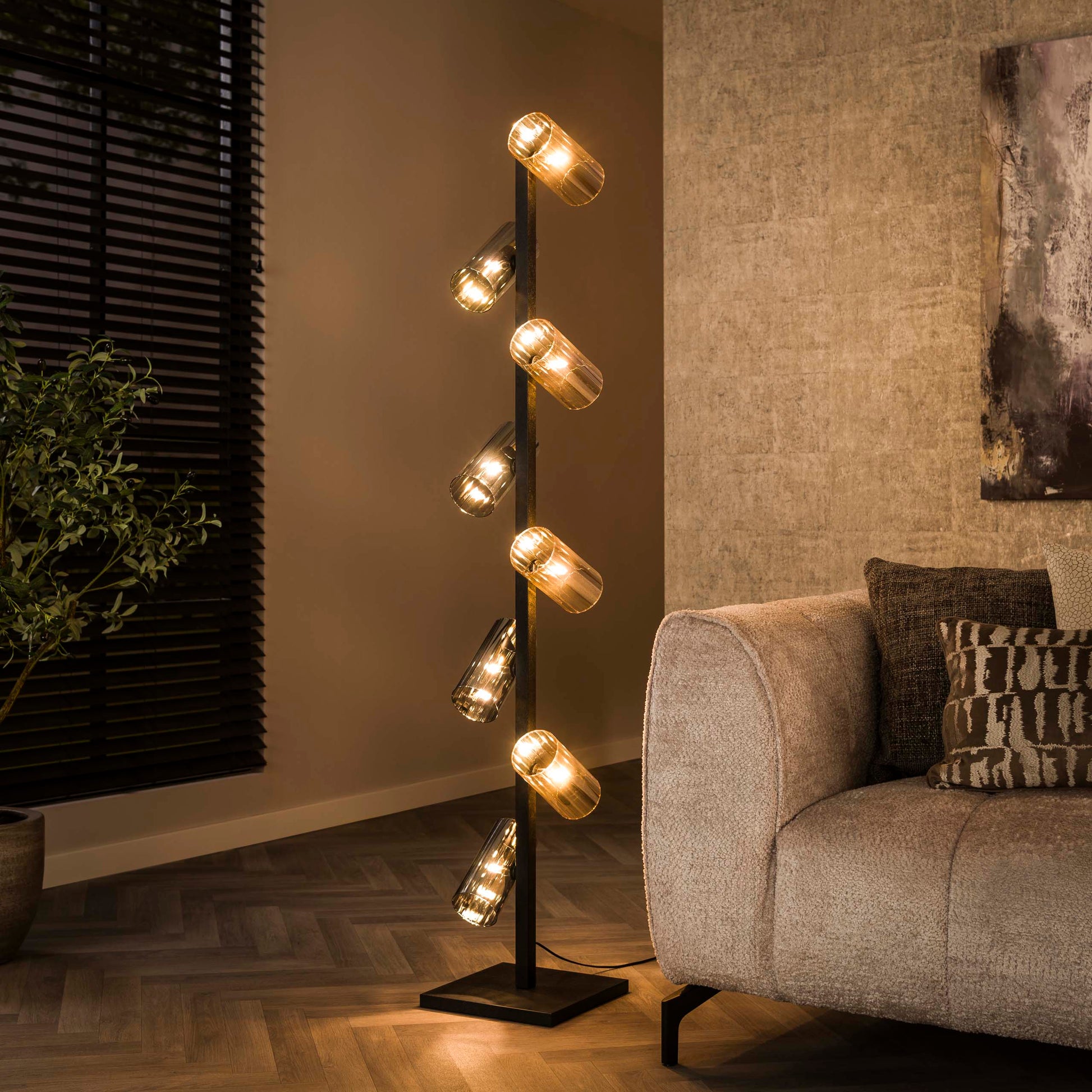 Vloerlamp Cylinder Glass 8-lichts / Artic zwart – afbeelding 1