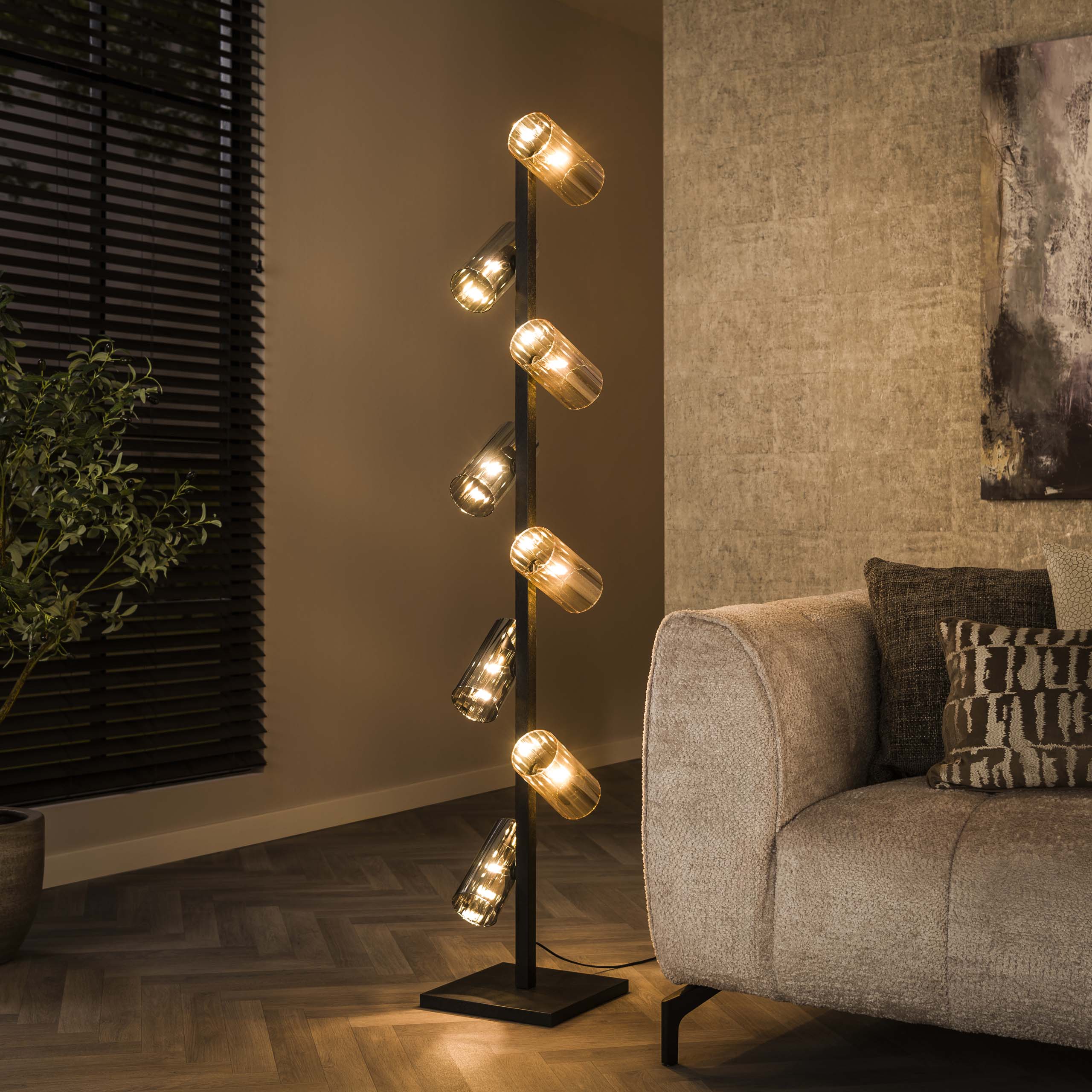 Vloerlamp Cylinder Glass 8-lichts / Artic zwart – afbeelding 1