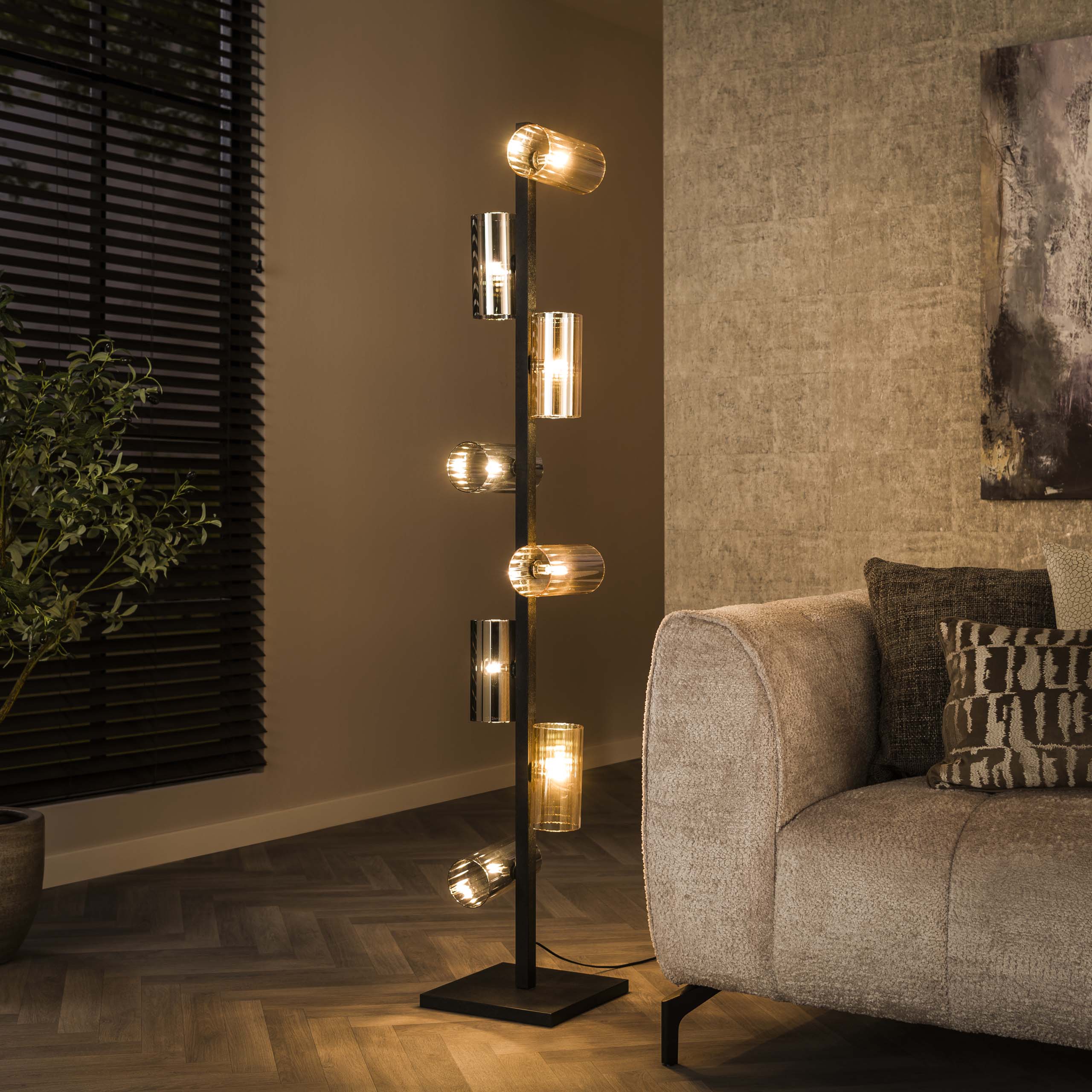 Vloerlamp Cylinder Glass 8-lichts / Artic zwart – afbeelding 3