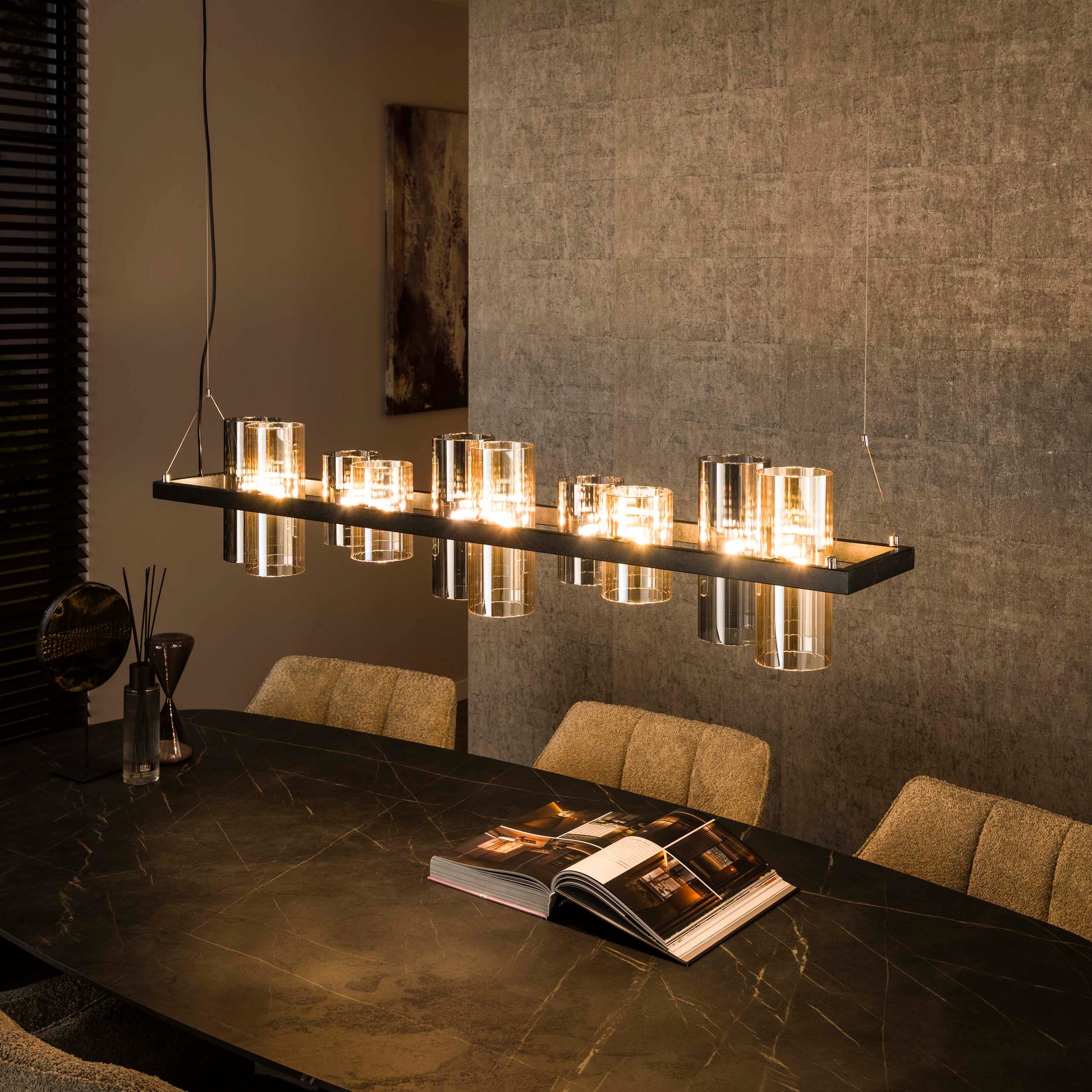 Hanglamp Cylinder Glass 10-light / Artic zwart – afbeelding 1