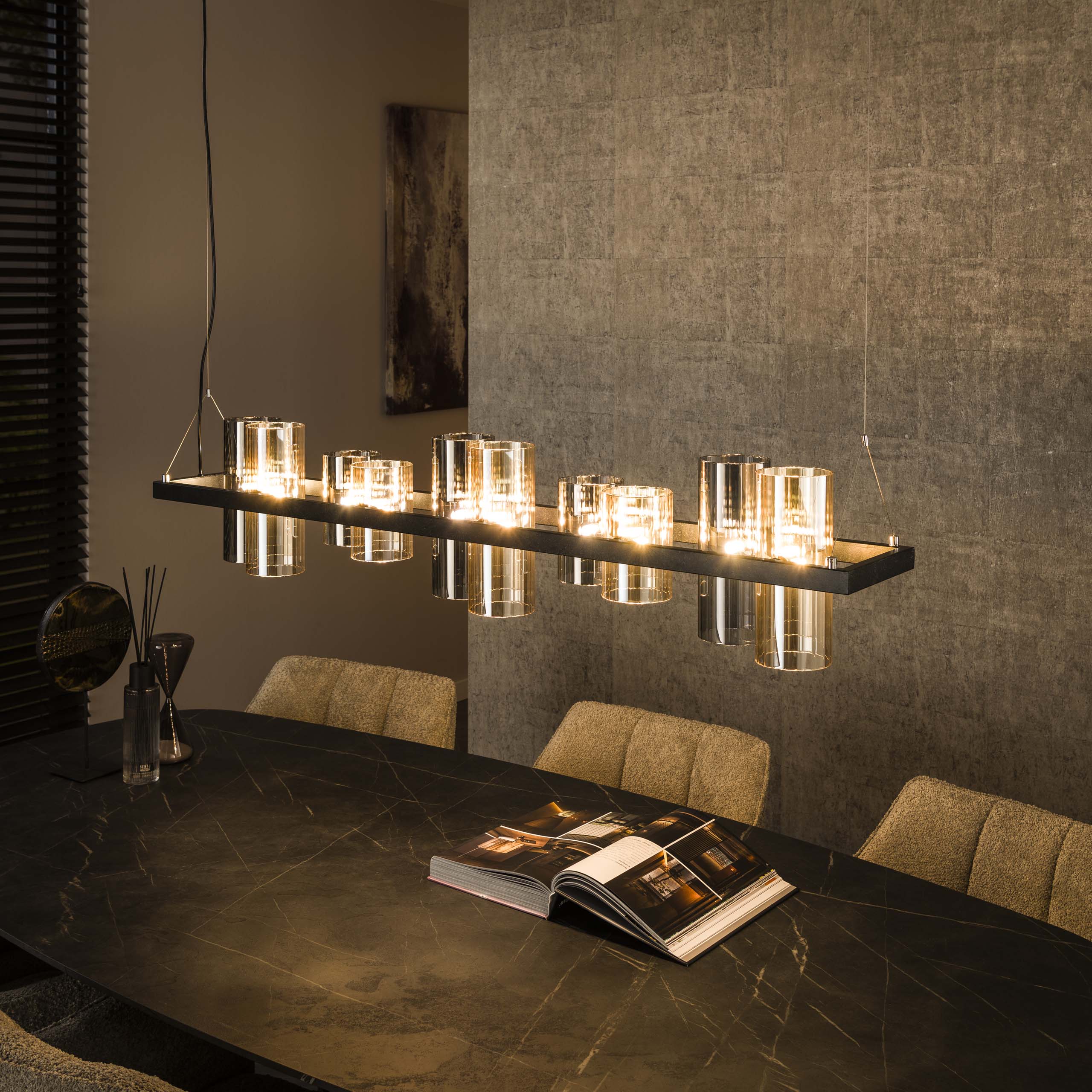 Hanglamp Cylinder Glass 10-light / Artic zwart – afbeelding 1