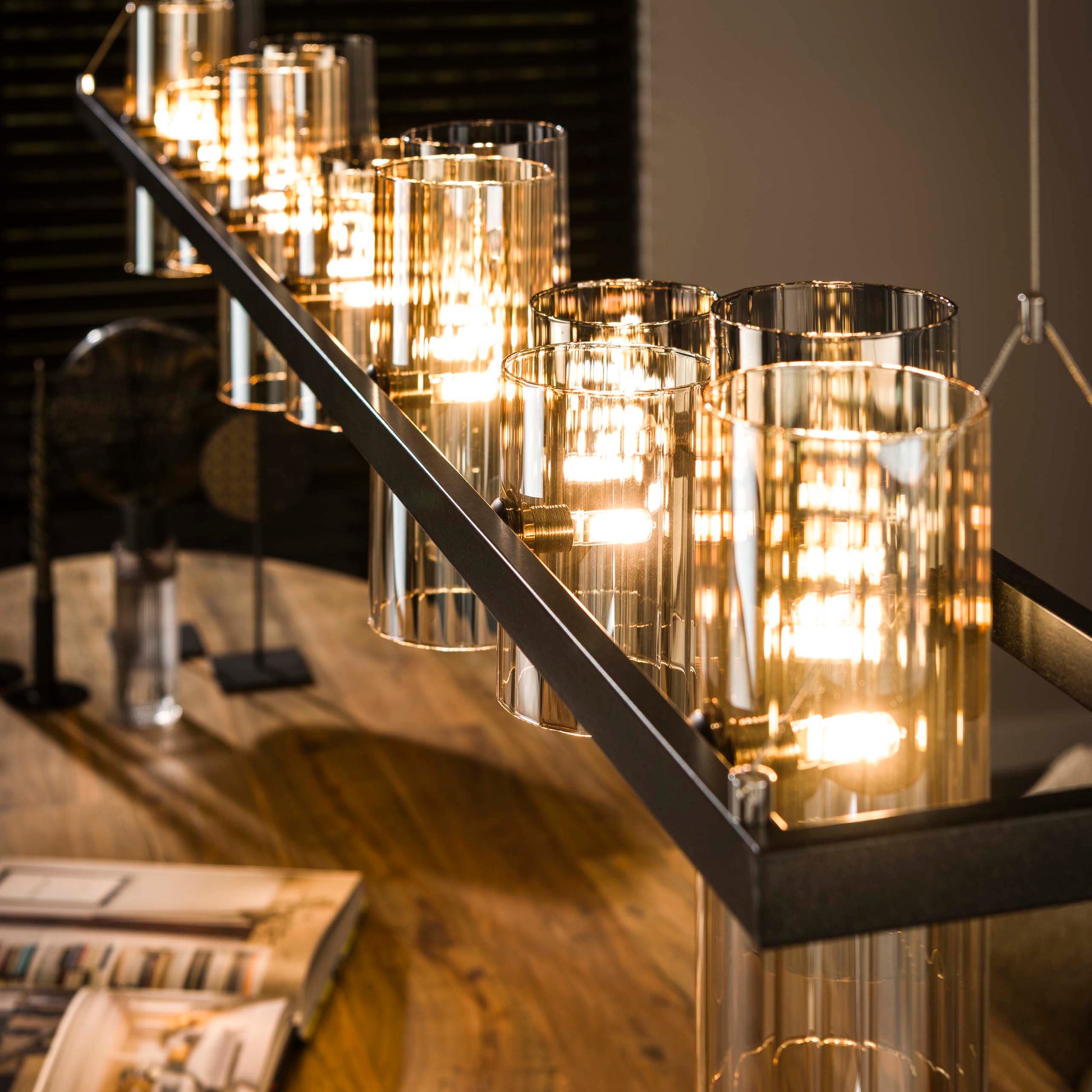 Hanglamp Cylinder Glass 14-lichts / Artic zwart – afbeelding 3