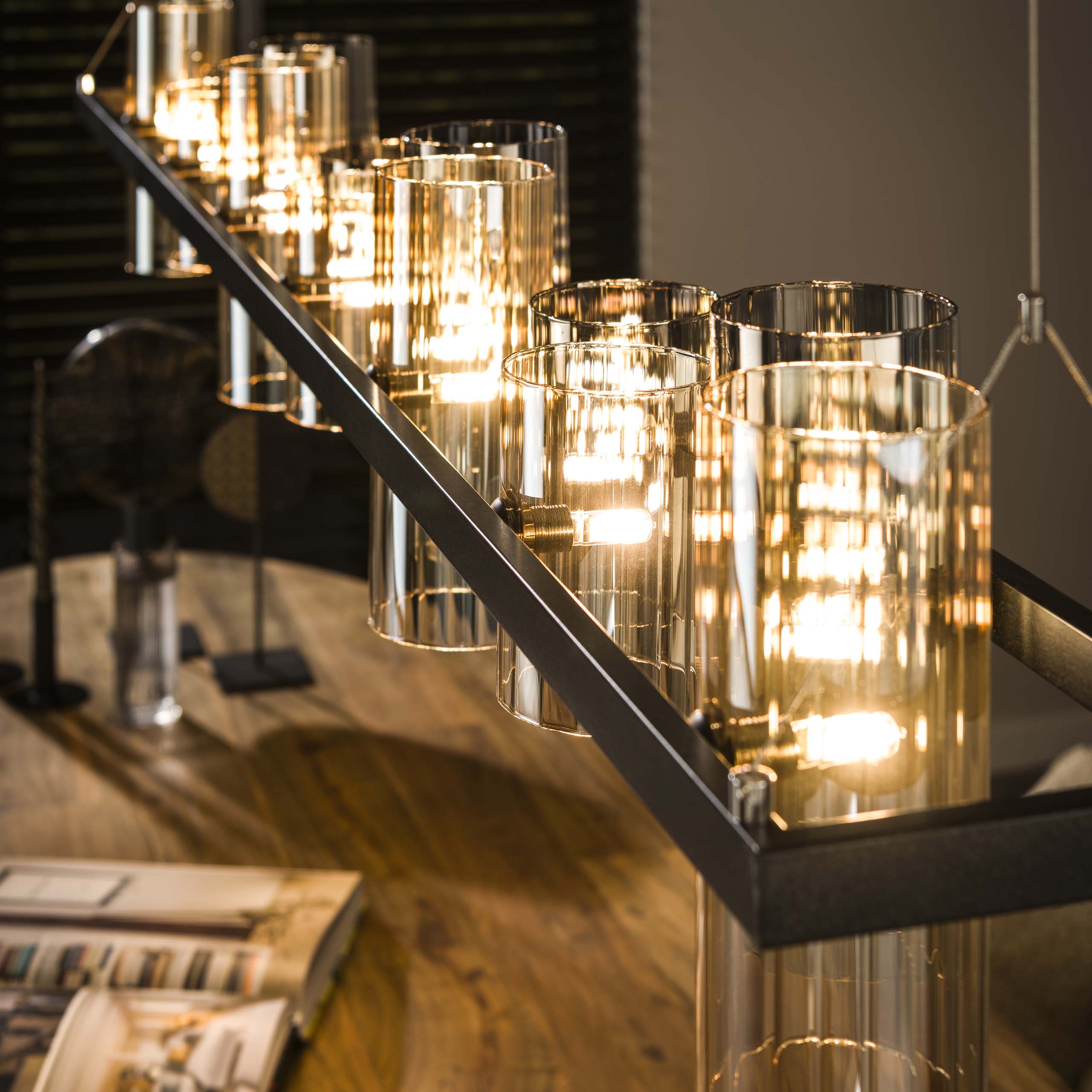 Hanglamp Cylinder Glass 14-lichts / Artic zwart – afbeelding 3