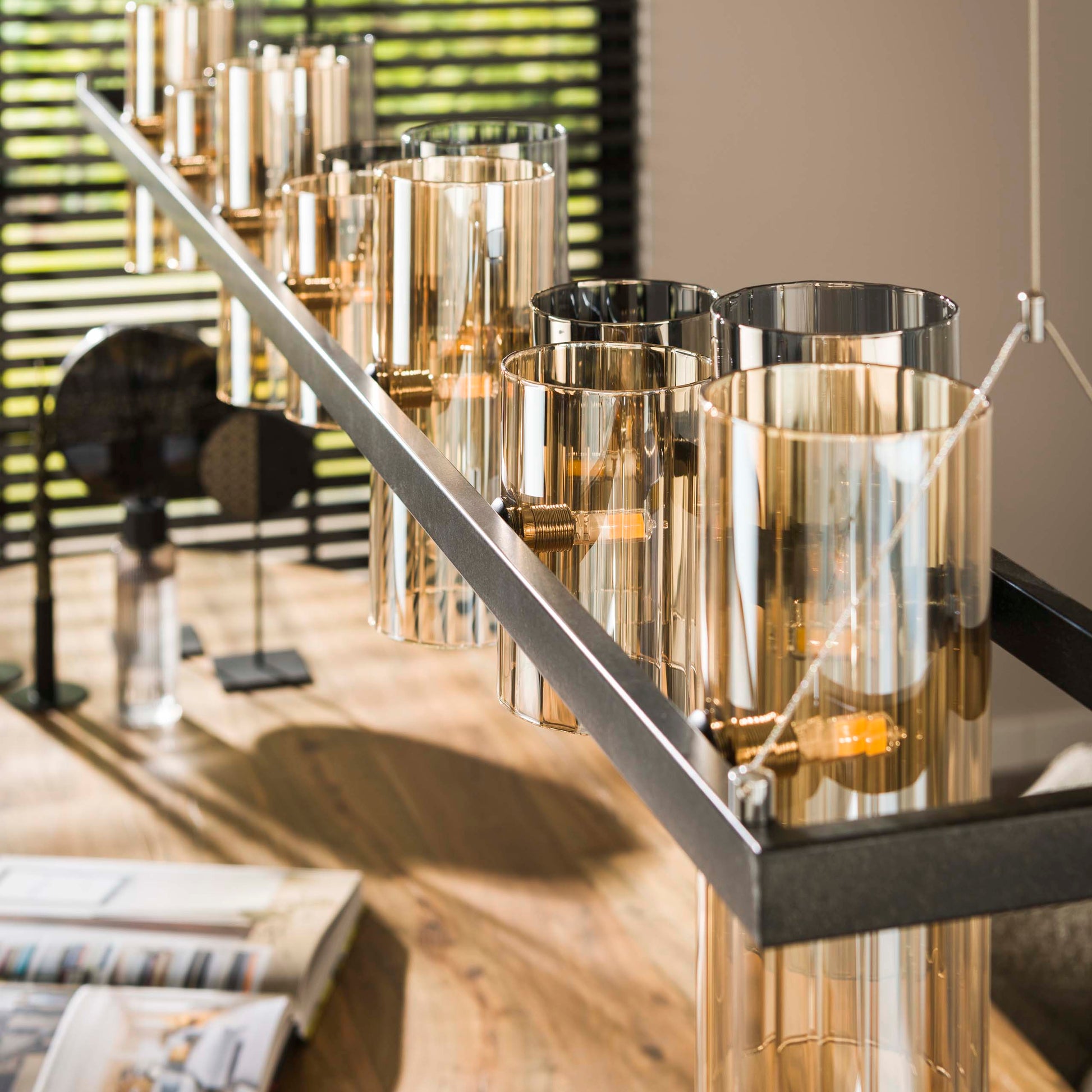 Hanglamp Cylinder Glass 14-lichts / Artic zwart – afbeelding 4