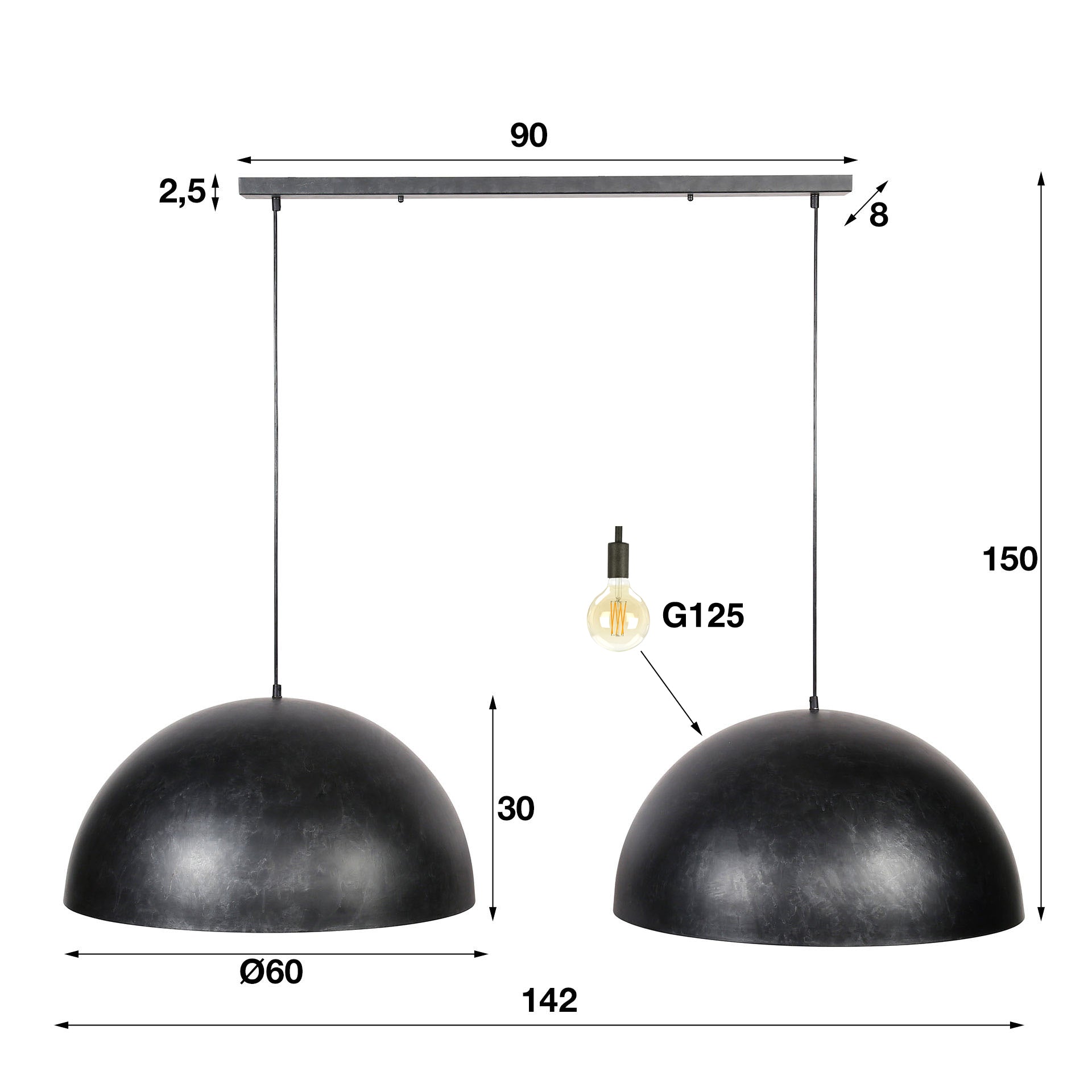 Hanglamp Dome 2-lichts Ø60cm / Charcoal – afbeelding 6