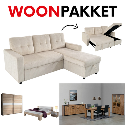 Woonpakket budget - hoeksalon - slaapkamerset - eetkamerset