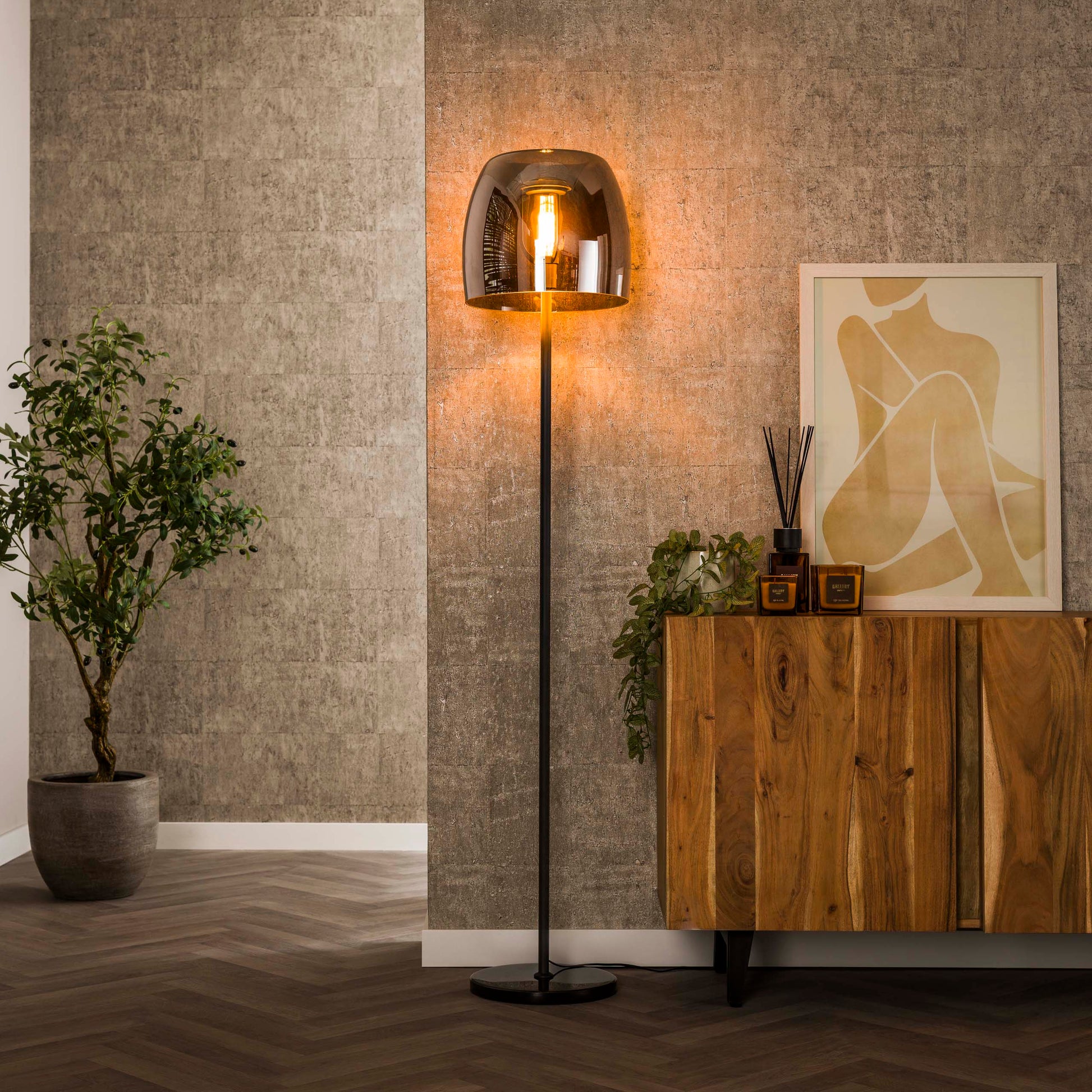 Vloerlamp Drift Glass 1-lichts / Smoke grey glas – afbeelding 1