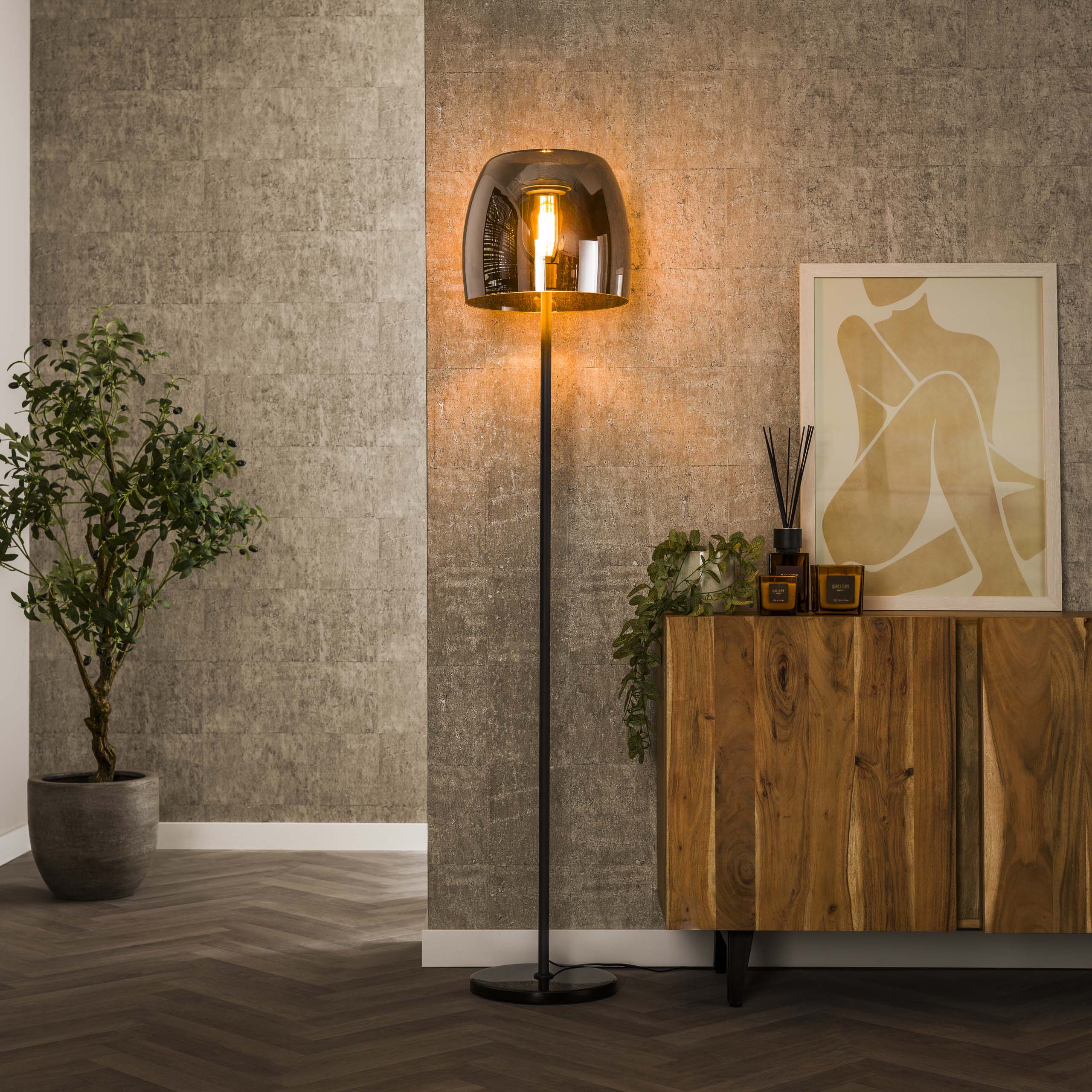 Vloerlamp Drift Glass 1-lichts / Smoke grey glas – afbeelding 1
