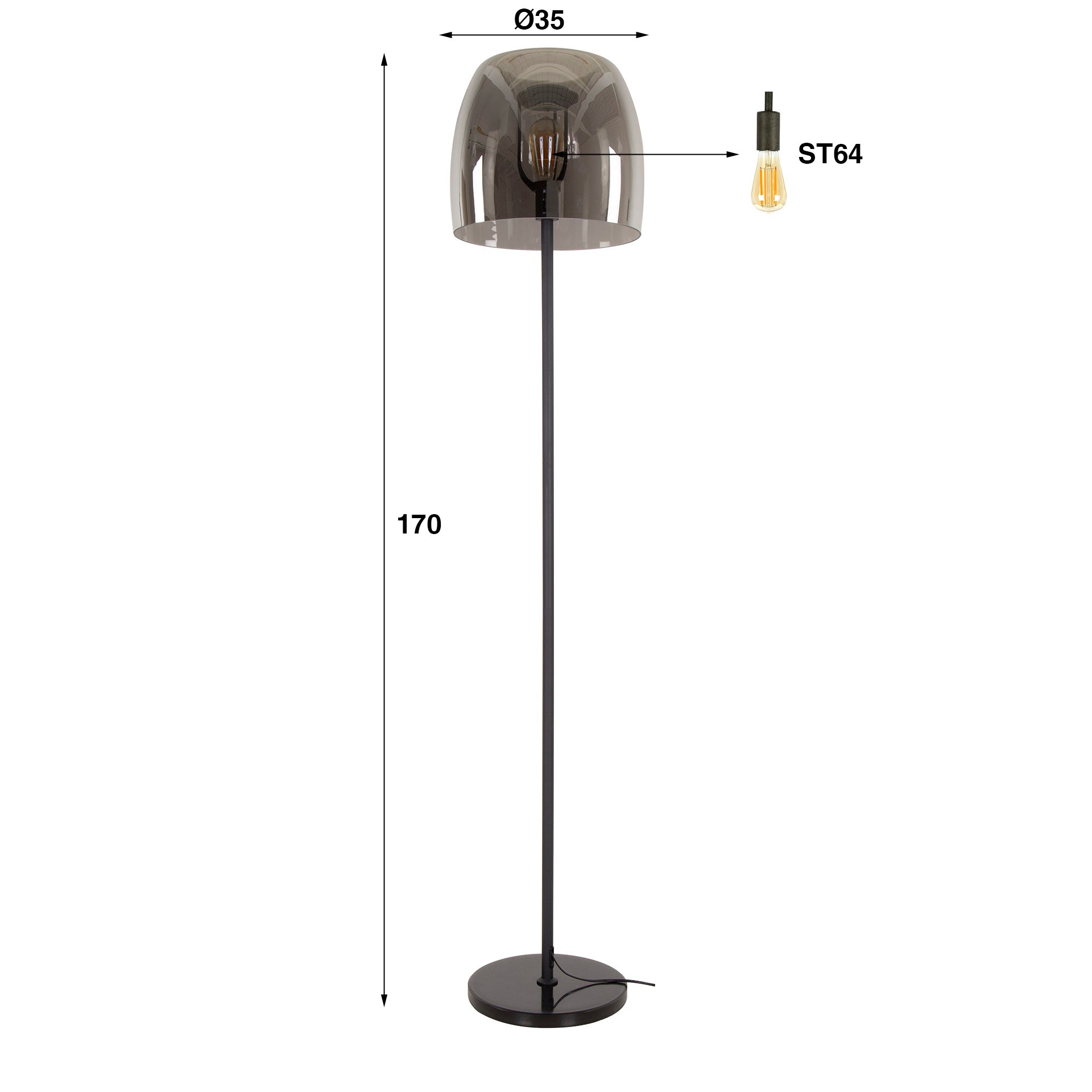 Vloerlamp Drift Glass 1-lichts / Smoke grey glas – afbeelding 4