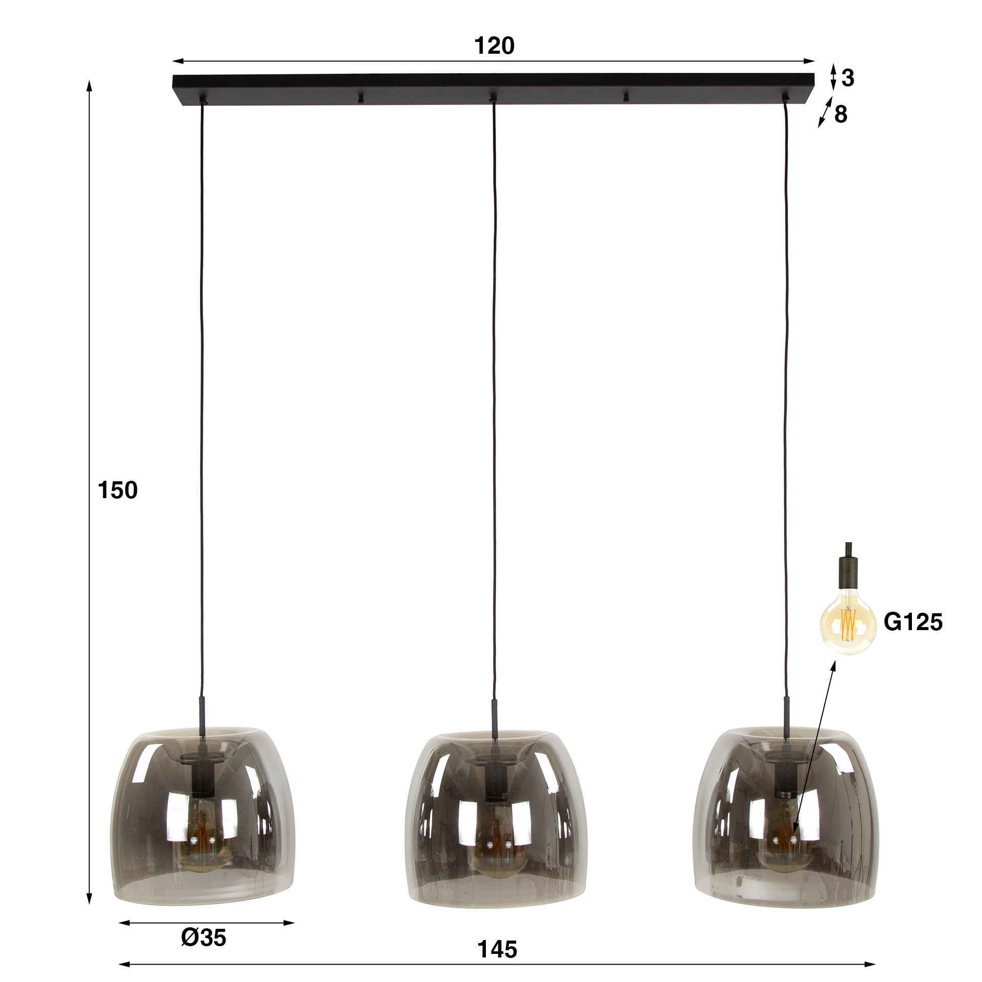Hanglamp Drift Glass 3-lichts / Smoke grey glas – afbeelding 9