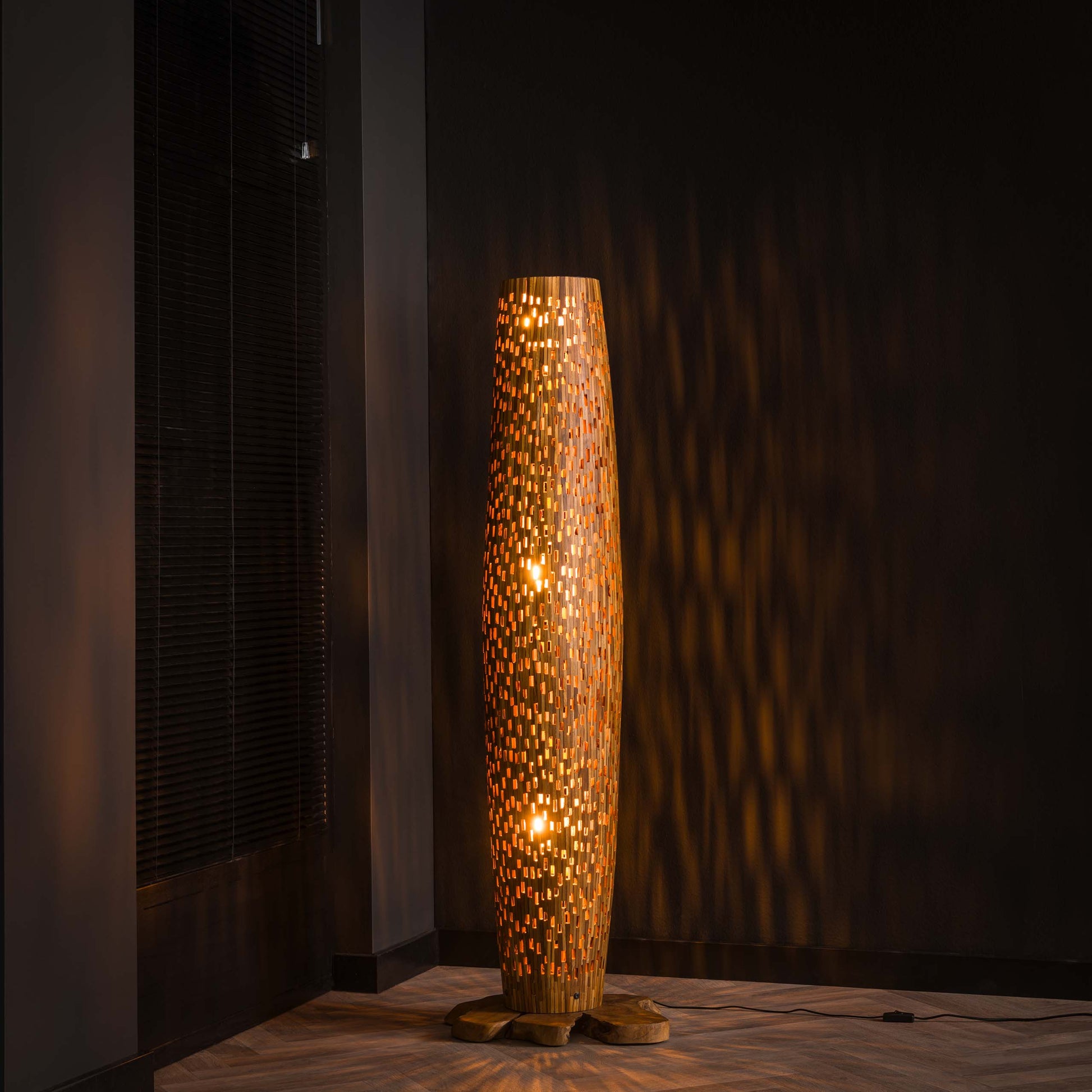 Vloerlamp Bars M 3-lichts / Massief teak – afbeelding 1