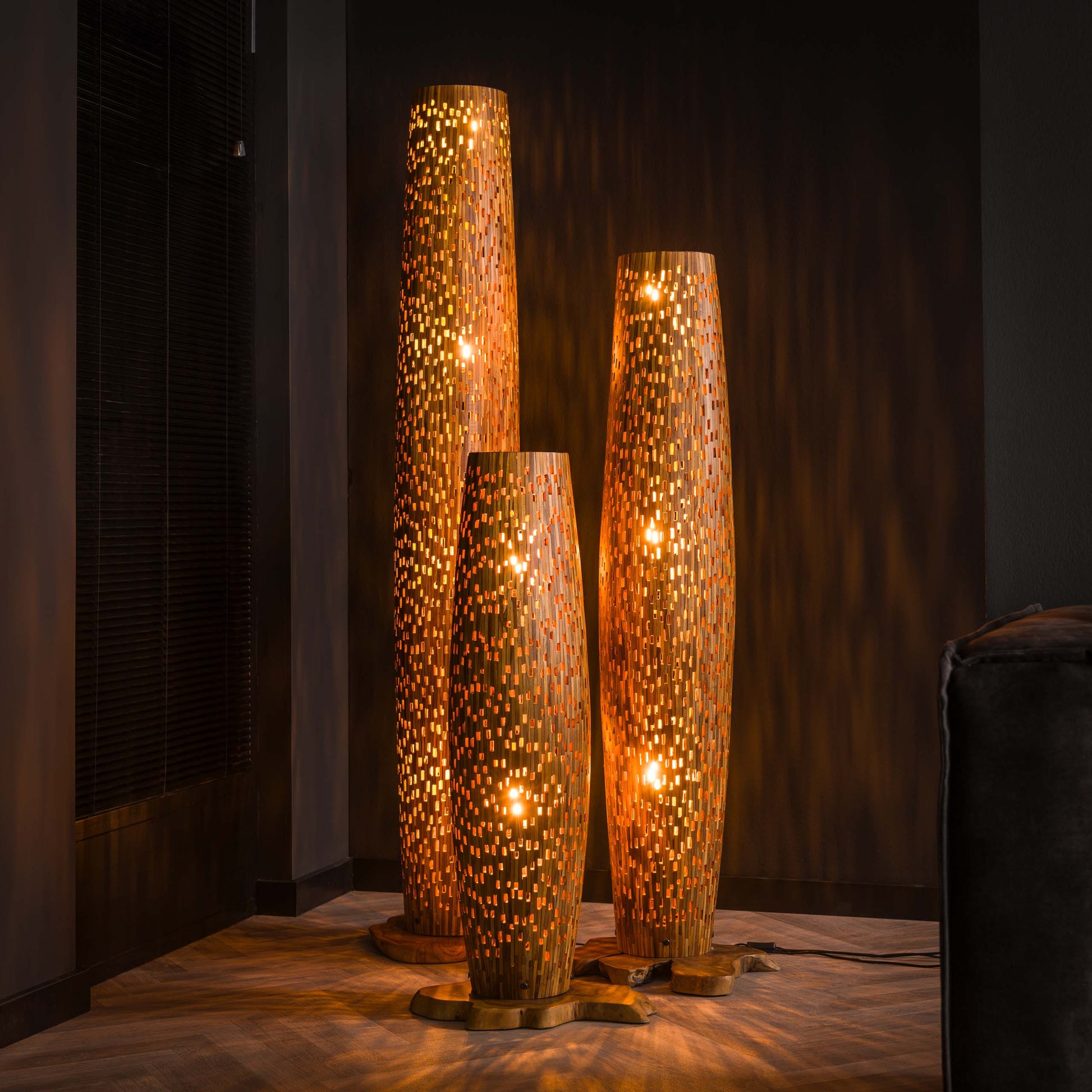 Vloerlamp Bars M 3-lichts / Massief teak – afbeelding 5