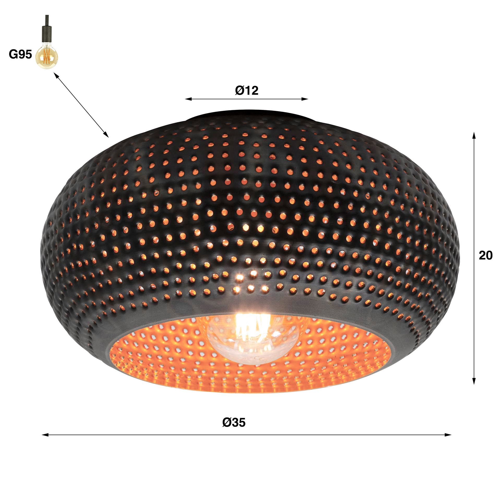 Plafondlamp Punch 1-lichts Ø35cm / Zwart bruin – afbeelding 3