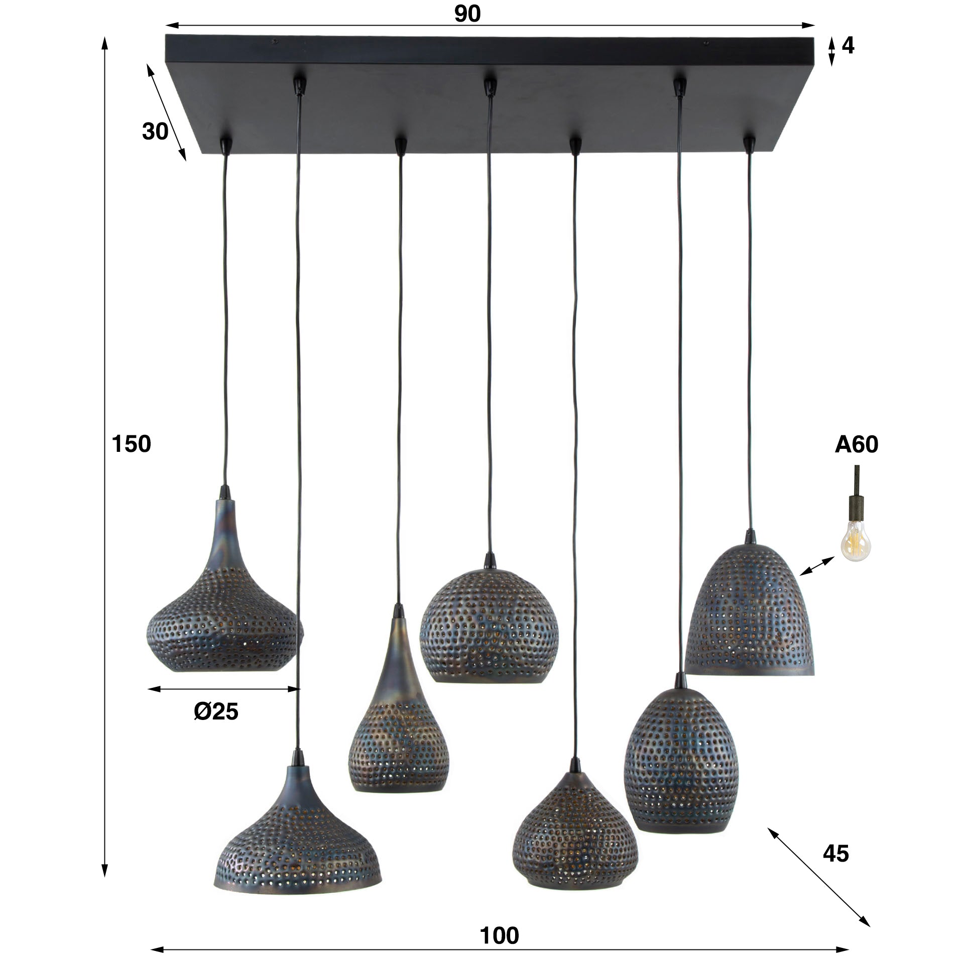 Hanglamp Punch 4+3-lichts / Zwart bruin – afbeelding 6