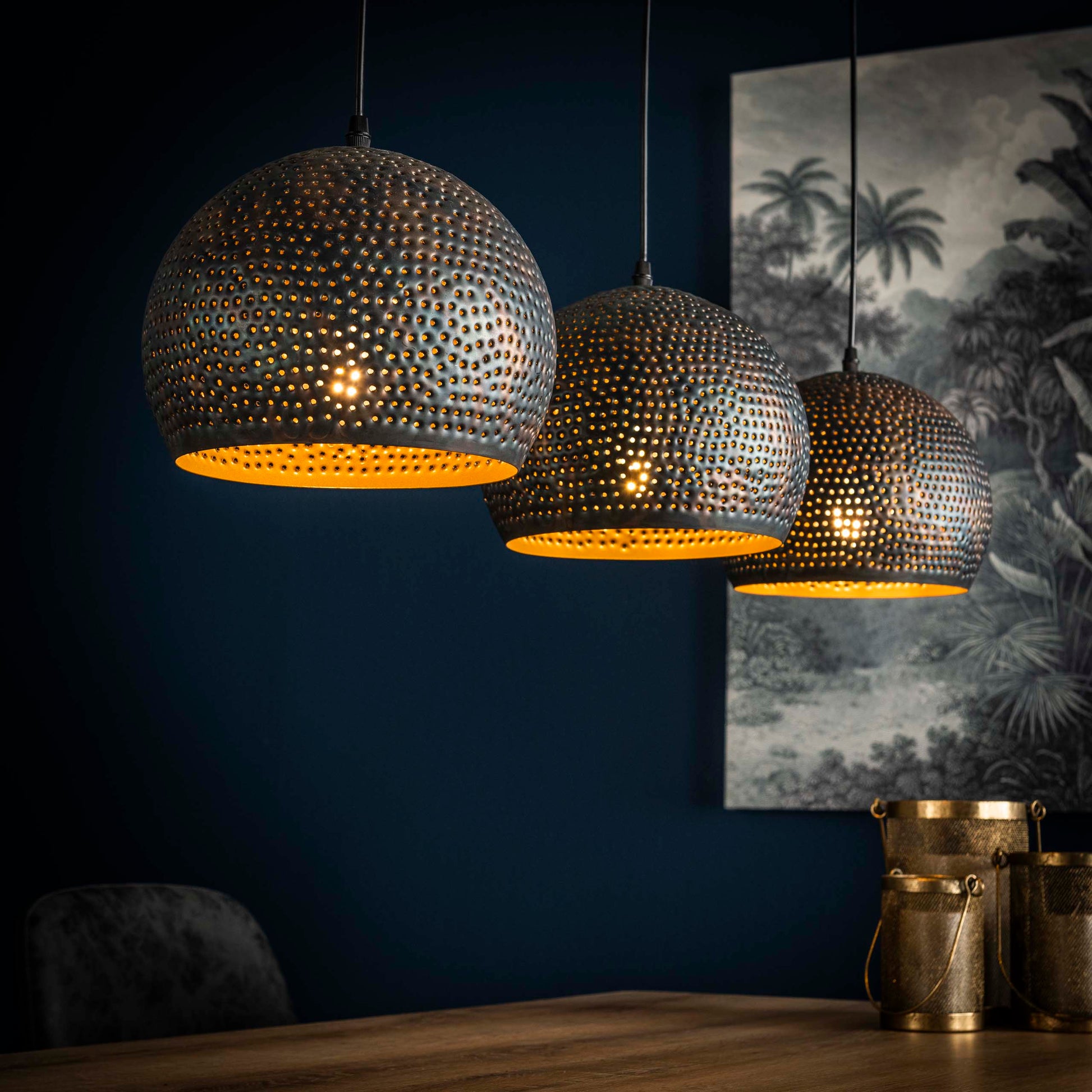 Hanglamp Punch Orb 3-lichts / Zwart bruin – afbeelding 1