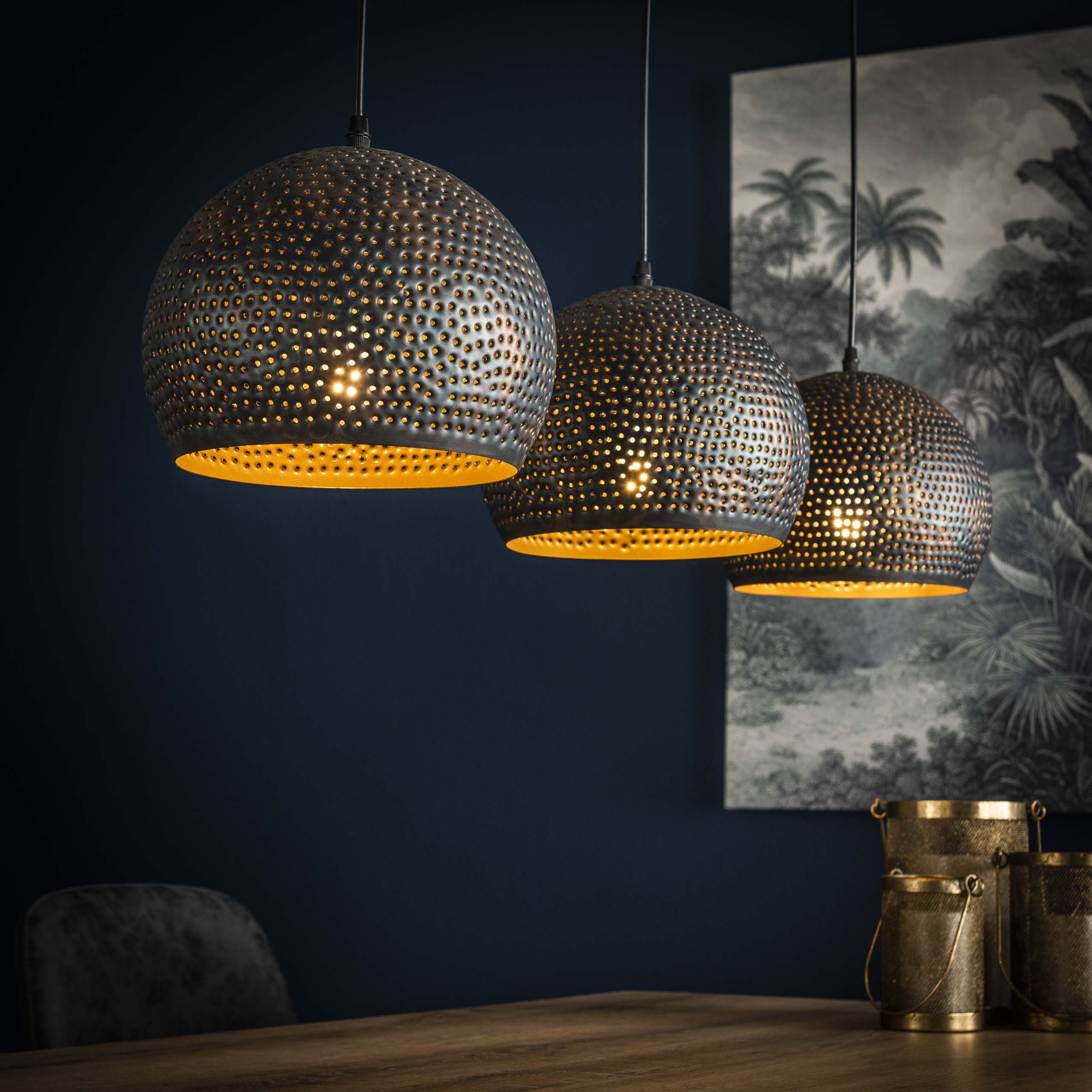 Hanglamp Punch Orb 3-lichts / Zwart bruin – afbeelding 1