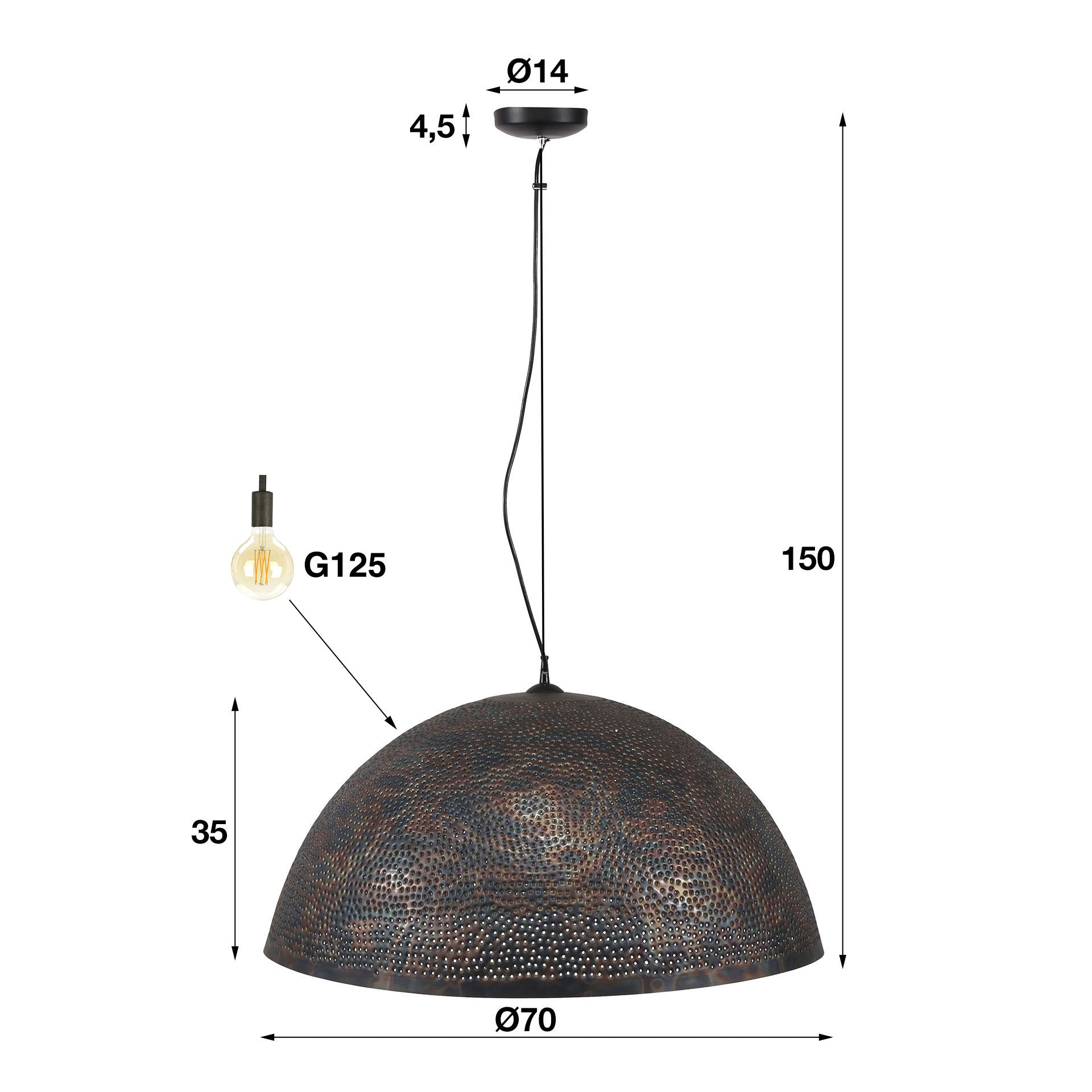 Hanglamp Punch 1-lichts Ø70cm / Zwart bruin – afbeelding 6