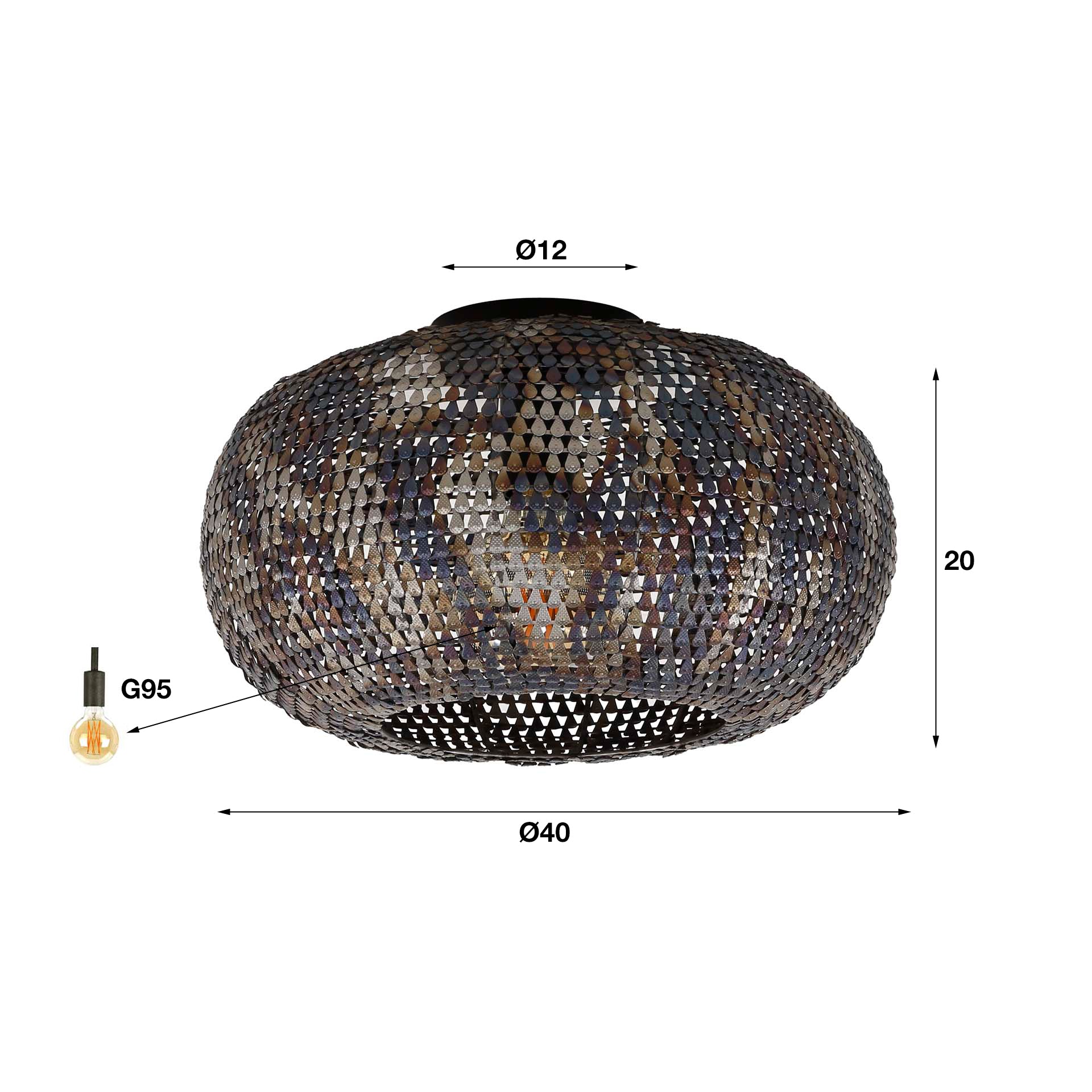 Plafondlamp Armor 1-lichts / Zwart bruin – afbeelding 3