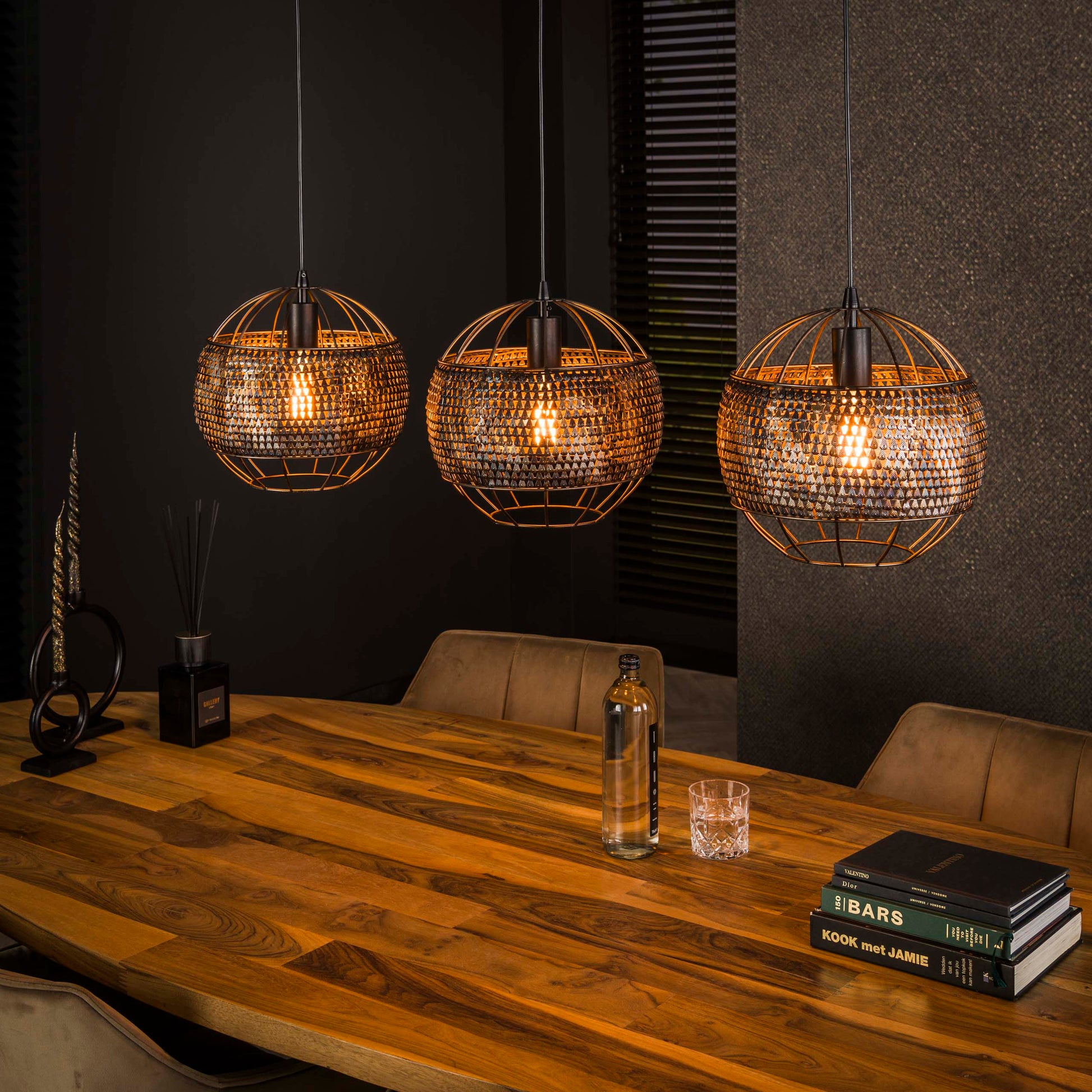 Hanglamp Armor Open 3-lichts / Zwart bruin – afbeelding 1