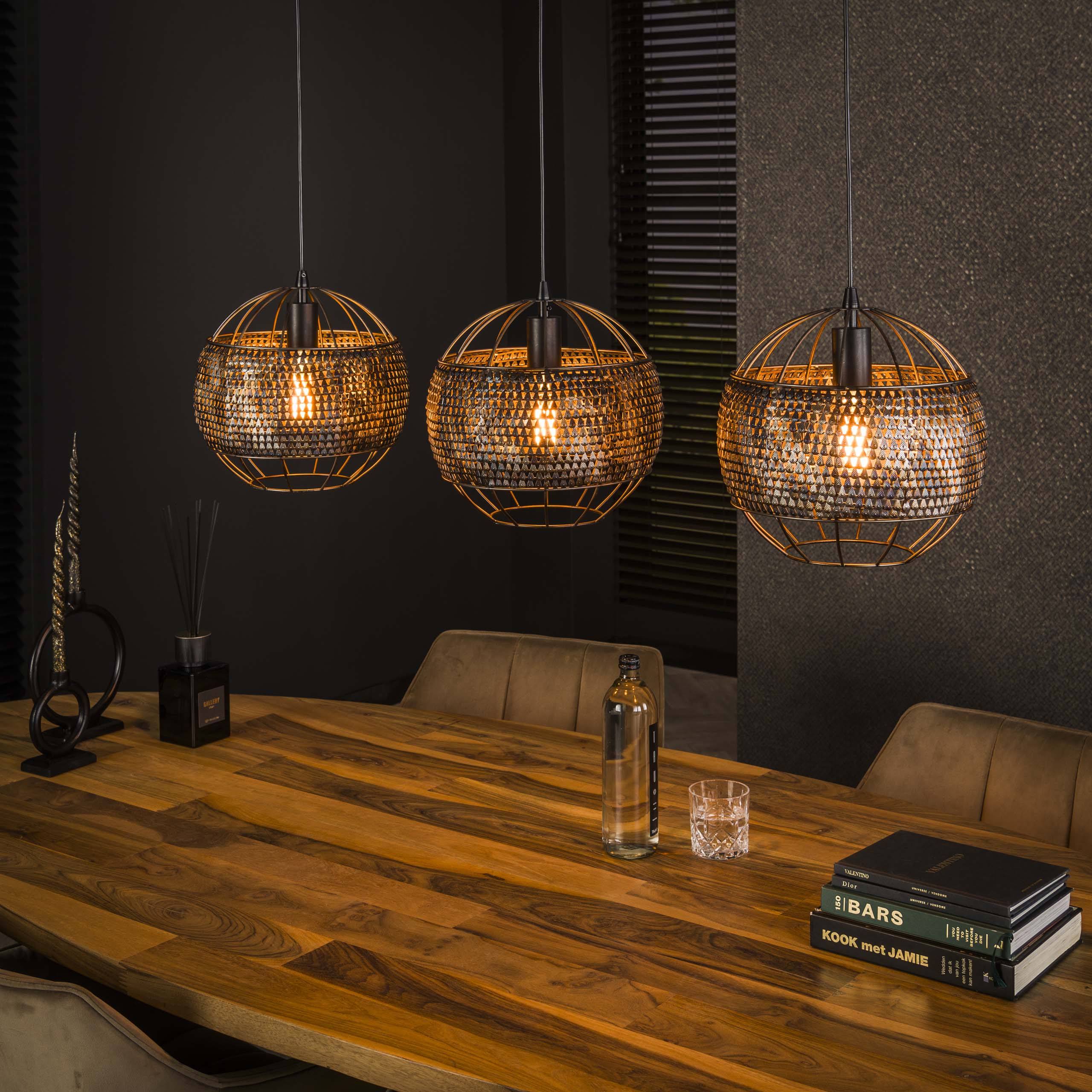 Hanglamp Armor Open 3-lichts / Zwart bruin – afbeelding 1