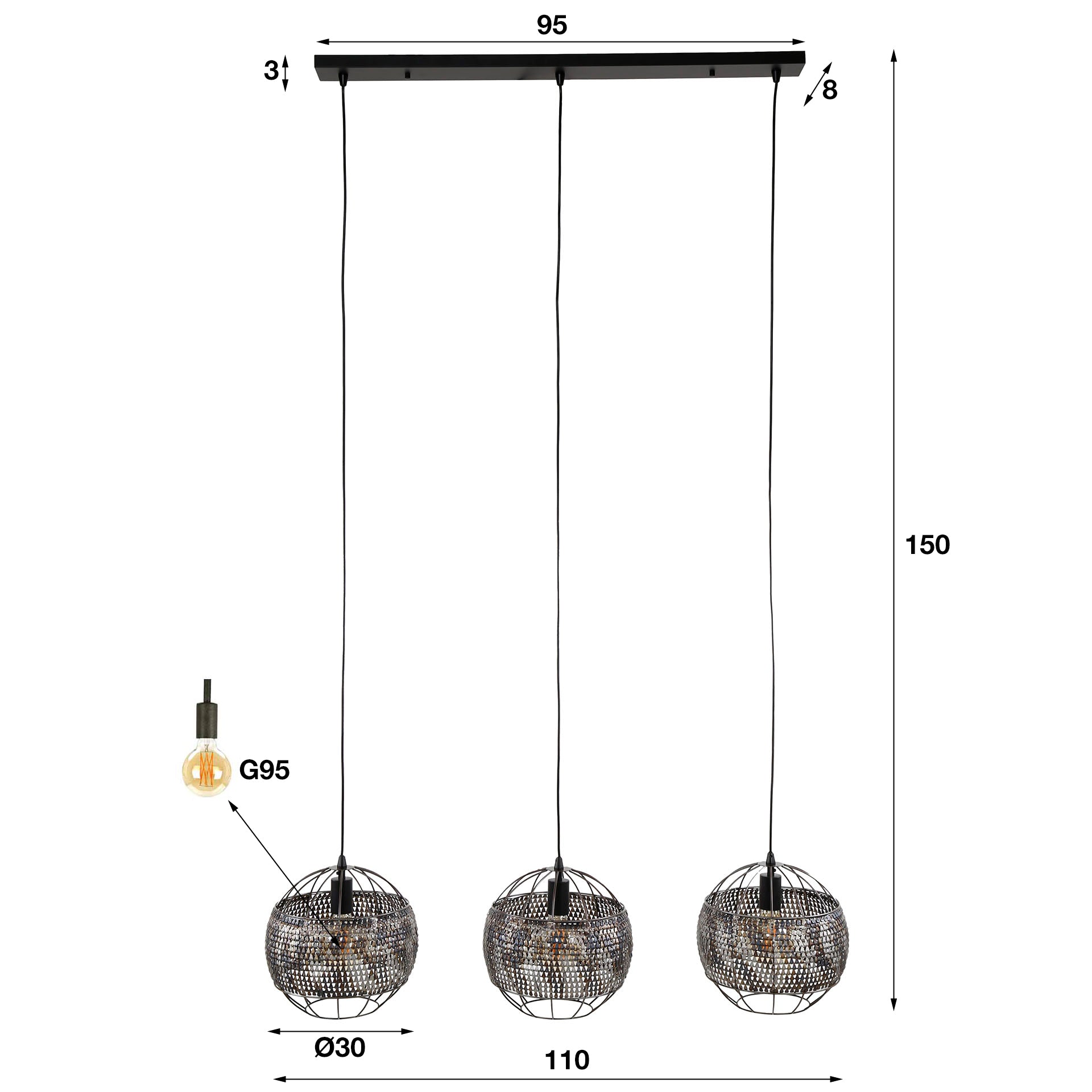 Hanglamp Armor Open 3-lichts / Zwart bruin – afbeelding 5