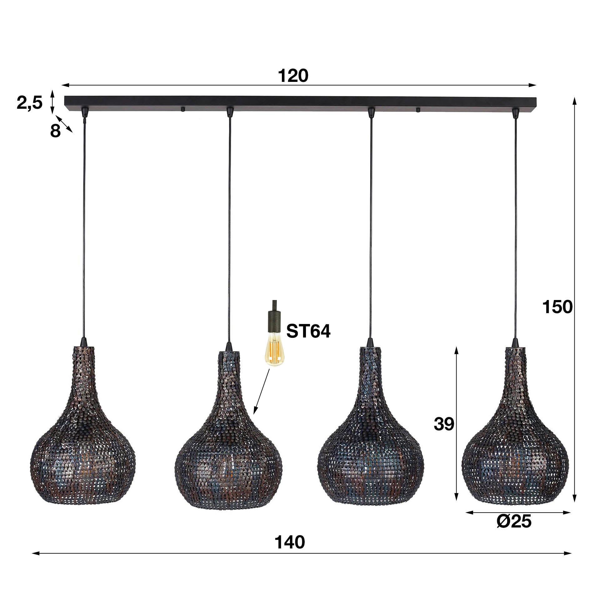 Hanglamp Armor Cone 4-lichts / Zwart bruin – afbeelding 6