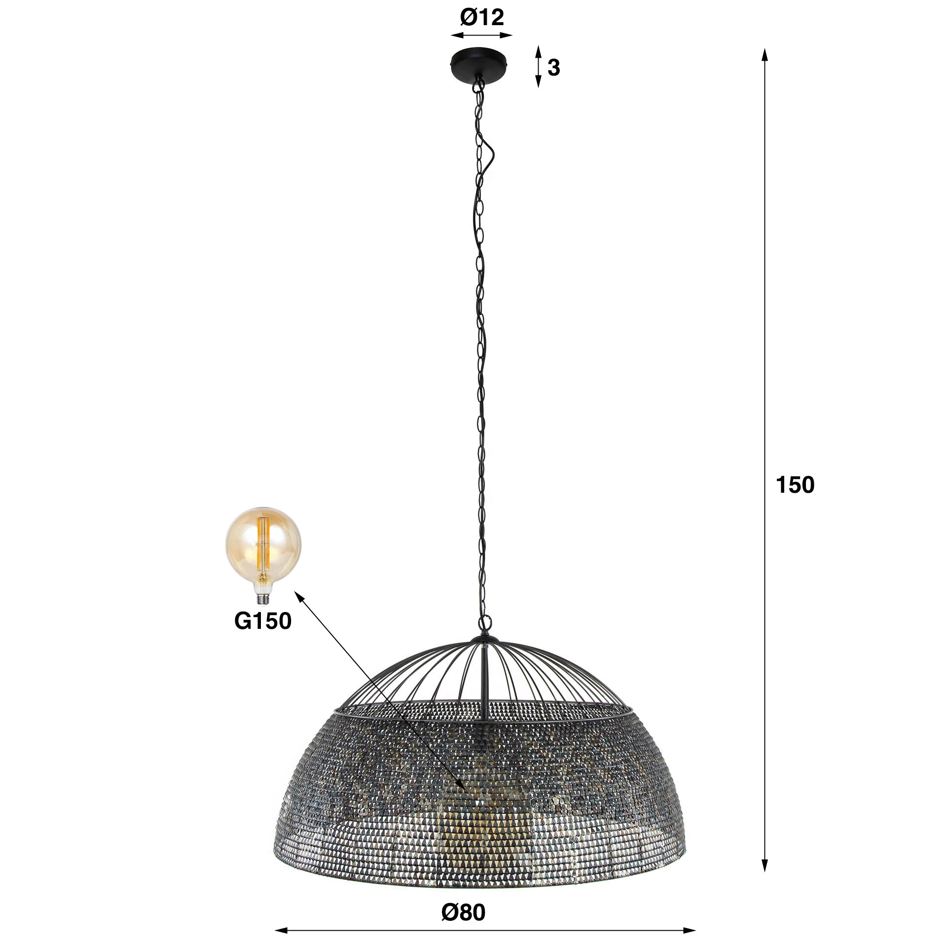 Hanglamp Armor 1-lichts Ø80cm / Zwart bruin – afbeelding 7