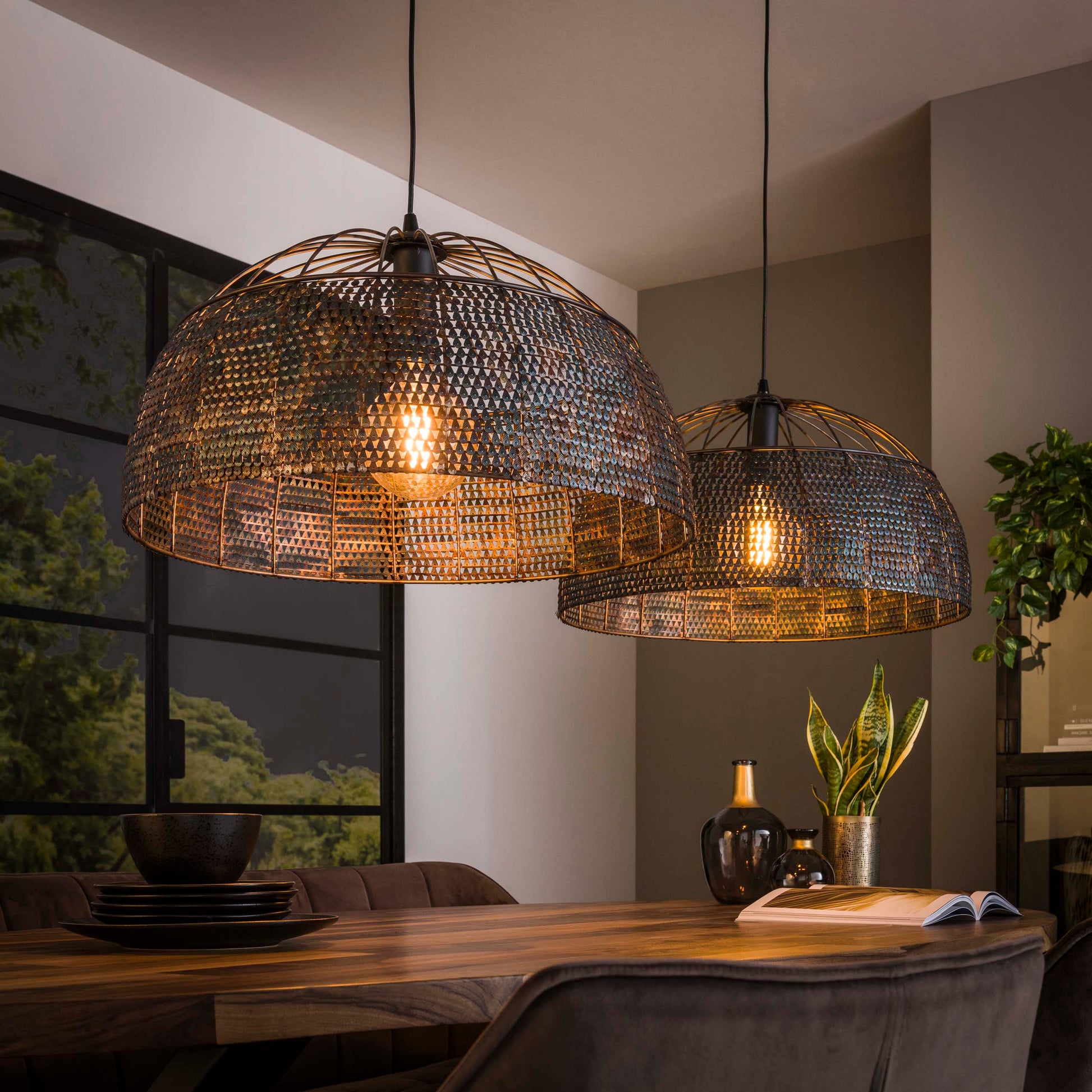 Hanglamp Armor Open 2-lichts Ø60cm / Zwart bruin – afbeelding 1