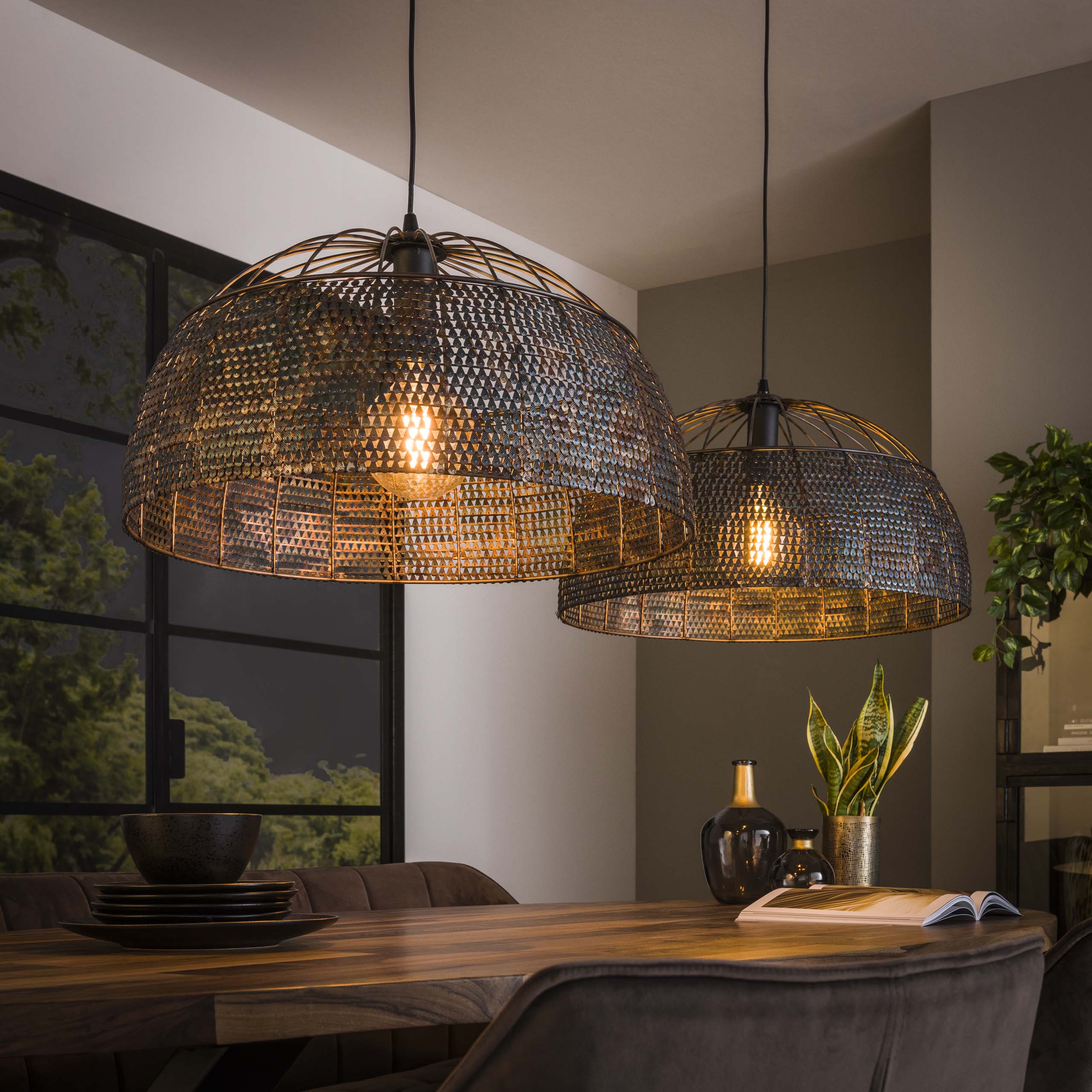 Hanglamp Armor Open 2-lichts Ø60cm / Zwart bruin – afbeelding 1
