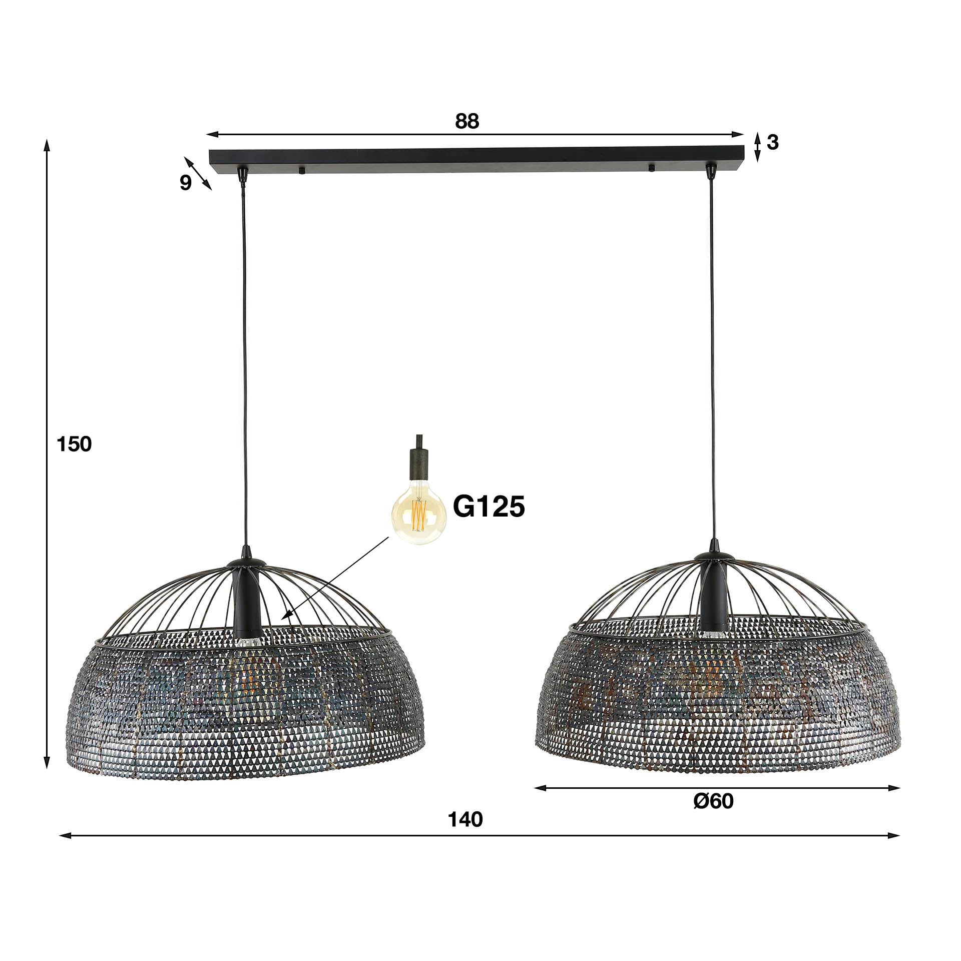 Hanglamp Armor Open 2-lichts Ø60cm / Zwart bruin – afbeelding 6