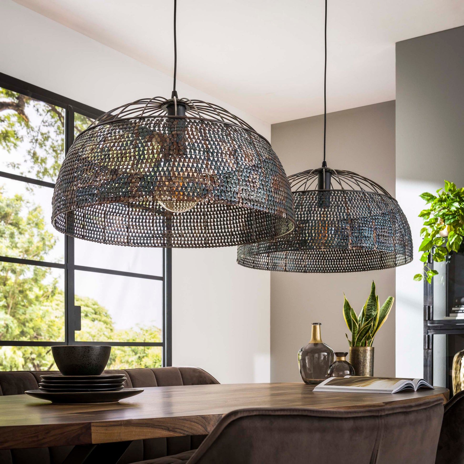 Hanglamp Armor Open 2-lichts Ø60cm / Zwart bruin – afbeelding 2