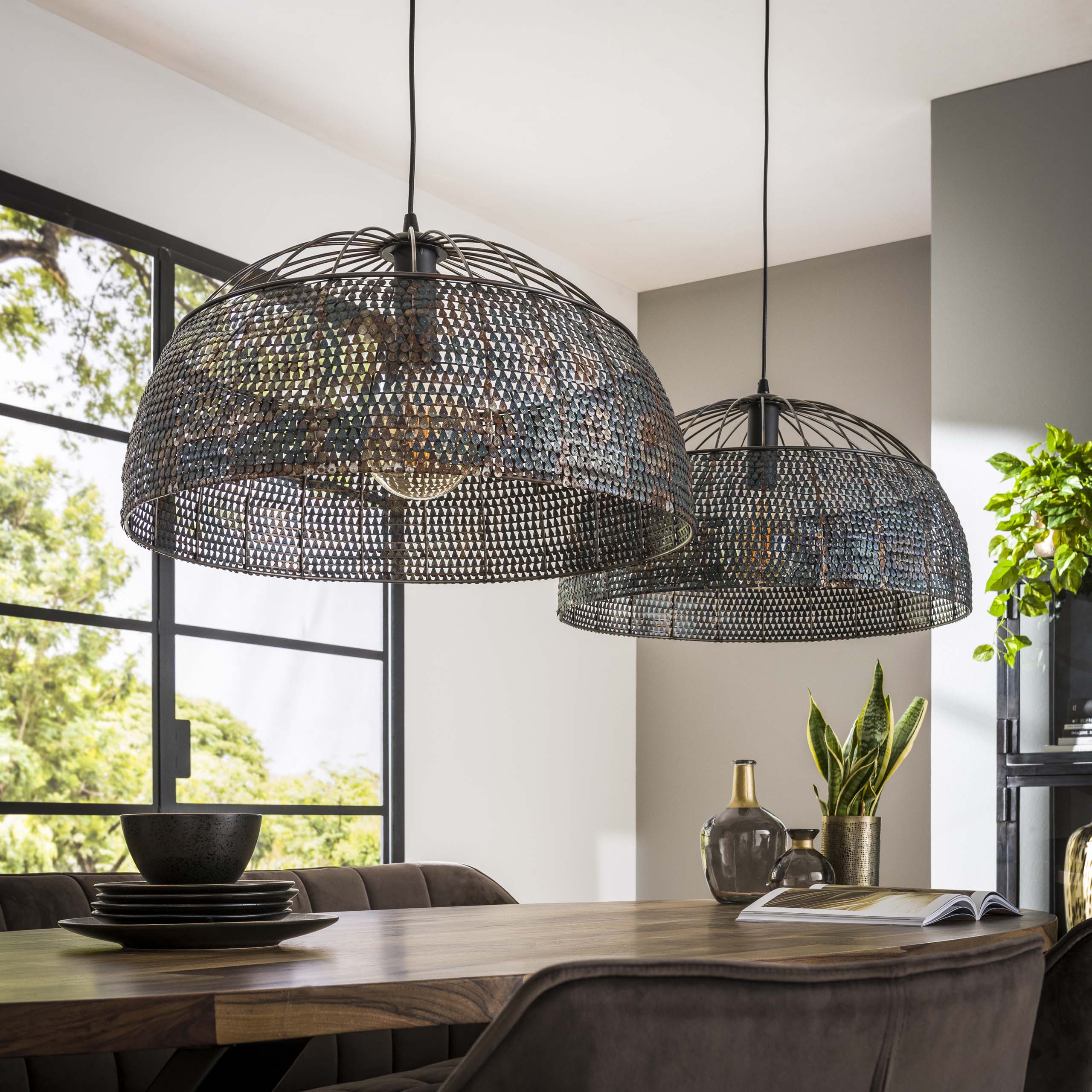 Hanglamp Armor Open 2-lichts Ø60cm / Zwart bruin – afbeelding 2